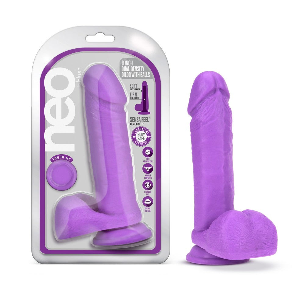 Neo By Blush® | Realistic Neon Purple 8-Inch Long Dildo With Balls & Suction Cup Base、mySite、bottomscart