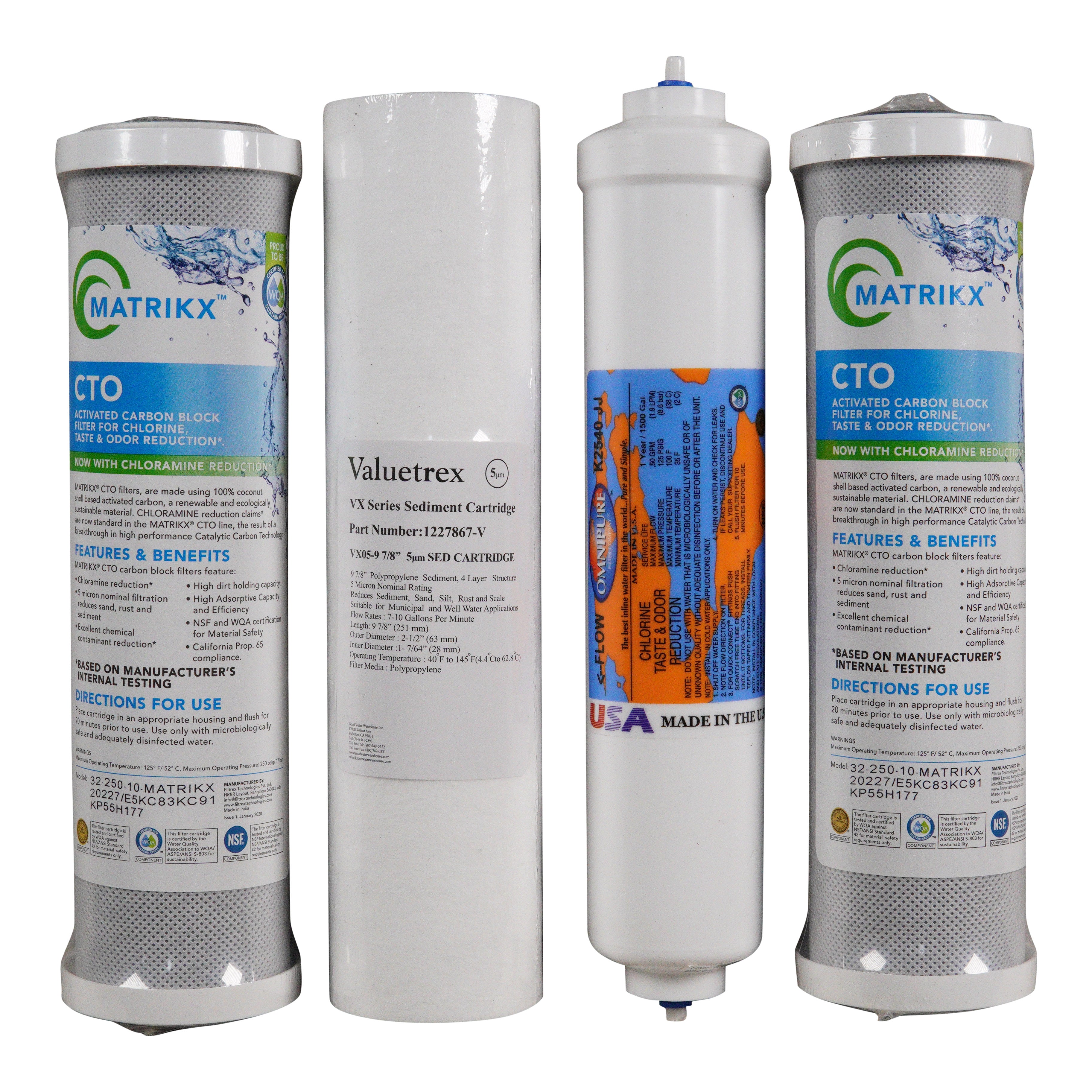 Waterite Reverse Osmosis 4 Filters for Vectapure NX、mySite、noshort