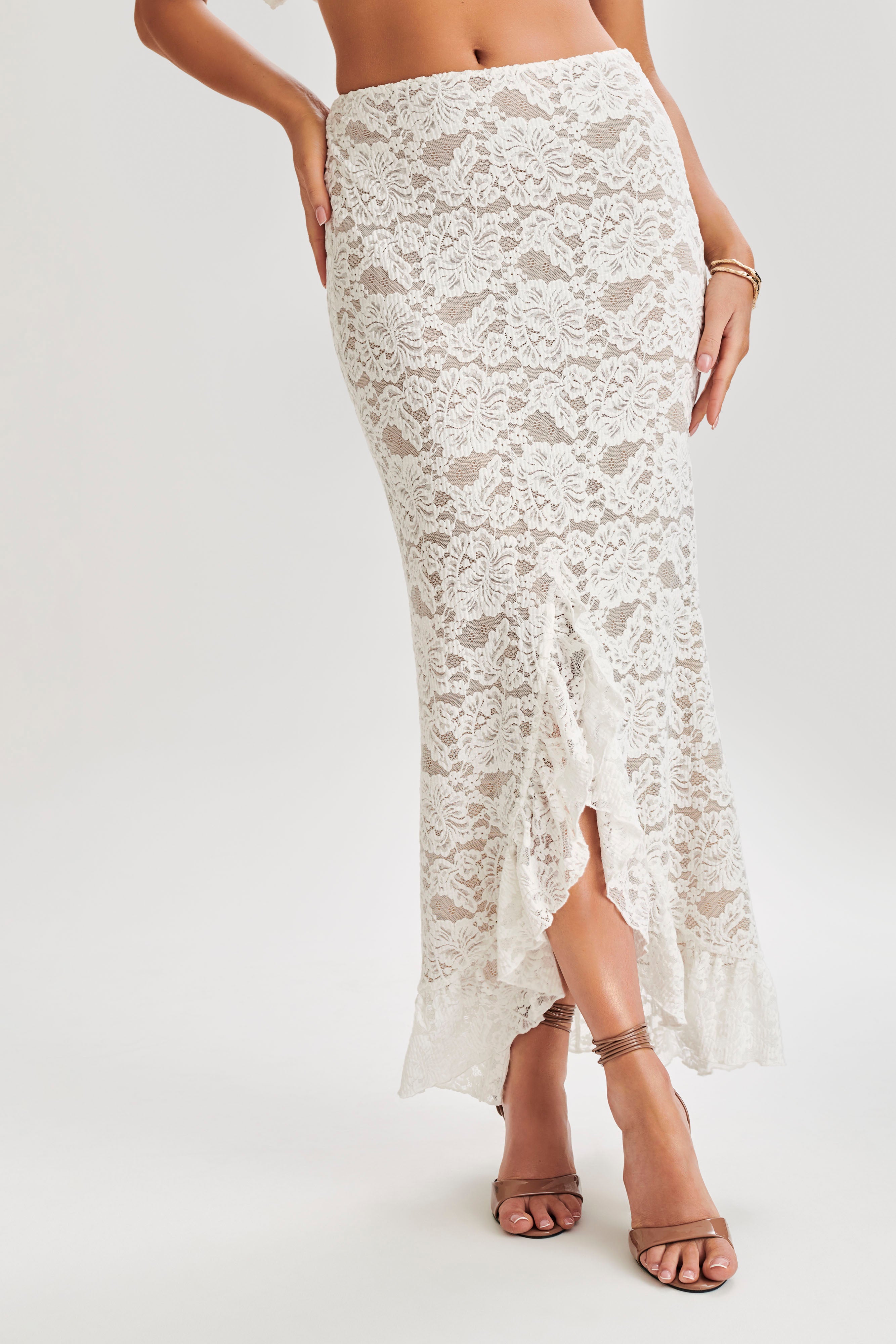 Artemis Lace Plisse Maxi Skirt - Ivory、mySite、solidvoid