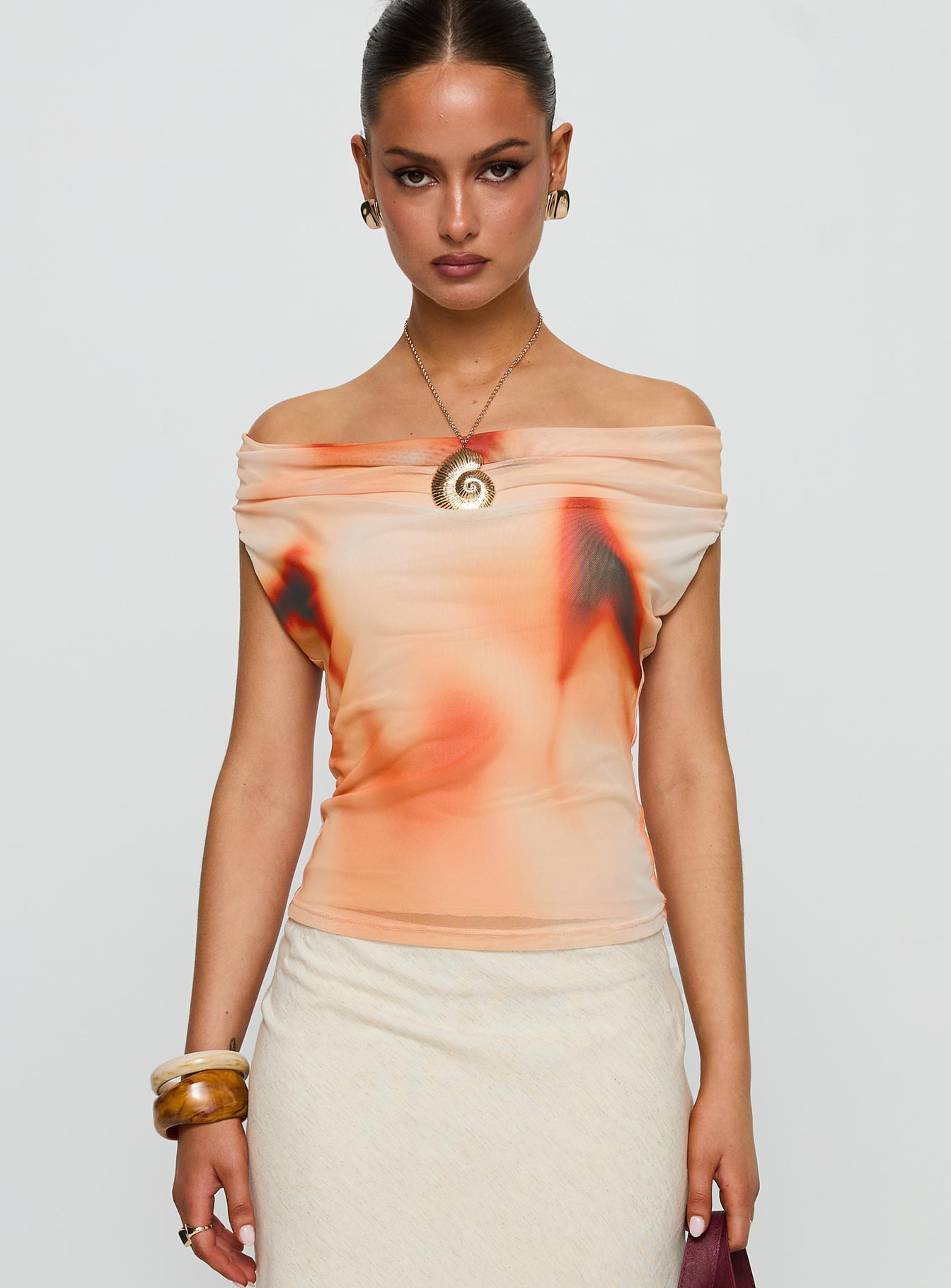 Do It Again Cowl Neck Top Orange Multi、mySite、solidvoid