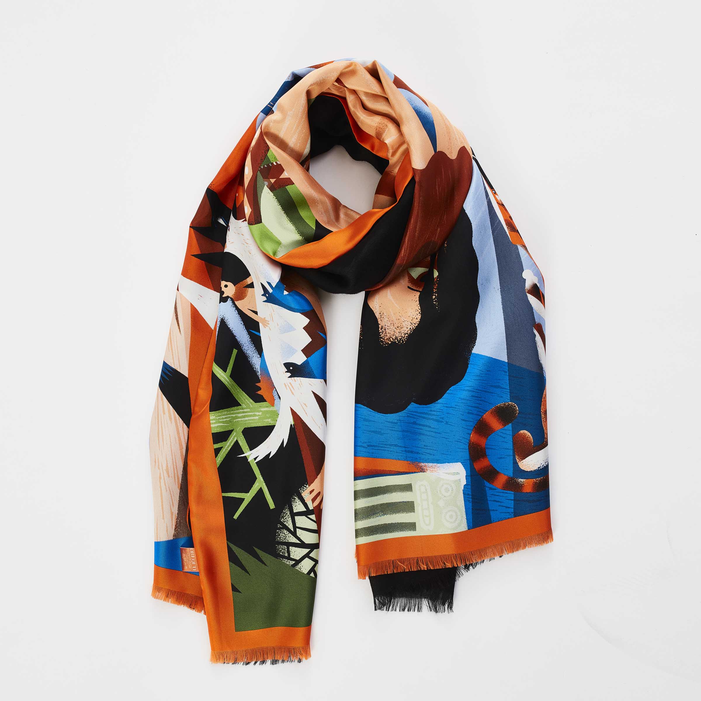 Silk and Cashmere Stole IL LIBRO DELLA GIUNGLA by Marco Brancato for Orequo、mySite、neckold