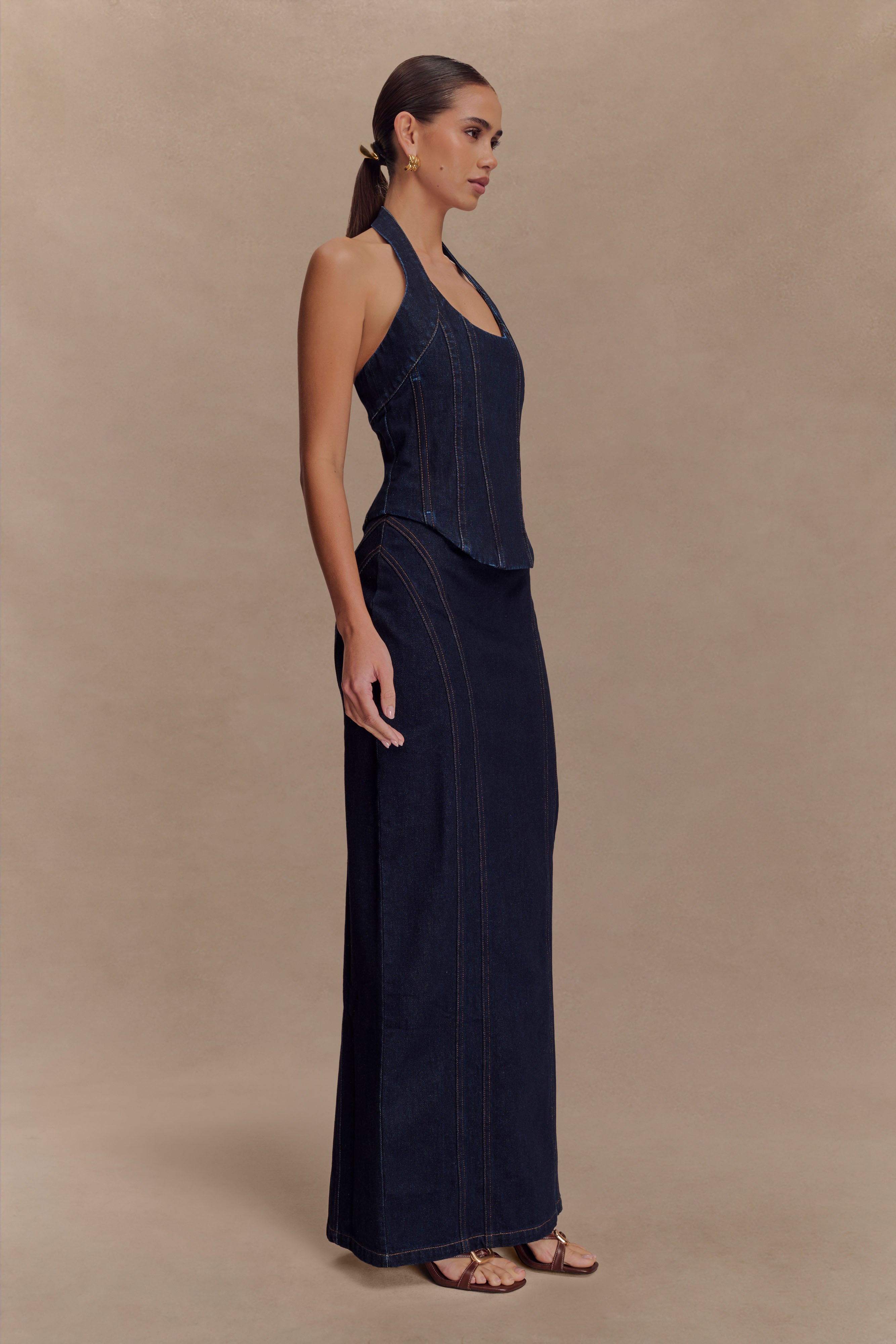 Alma Denim Maxi Skirt - Indigo Blue、mySite、solidvoid