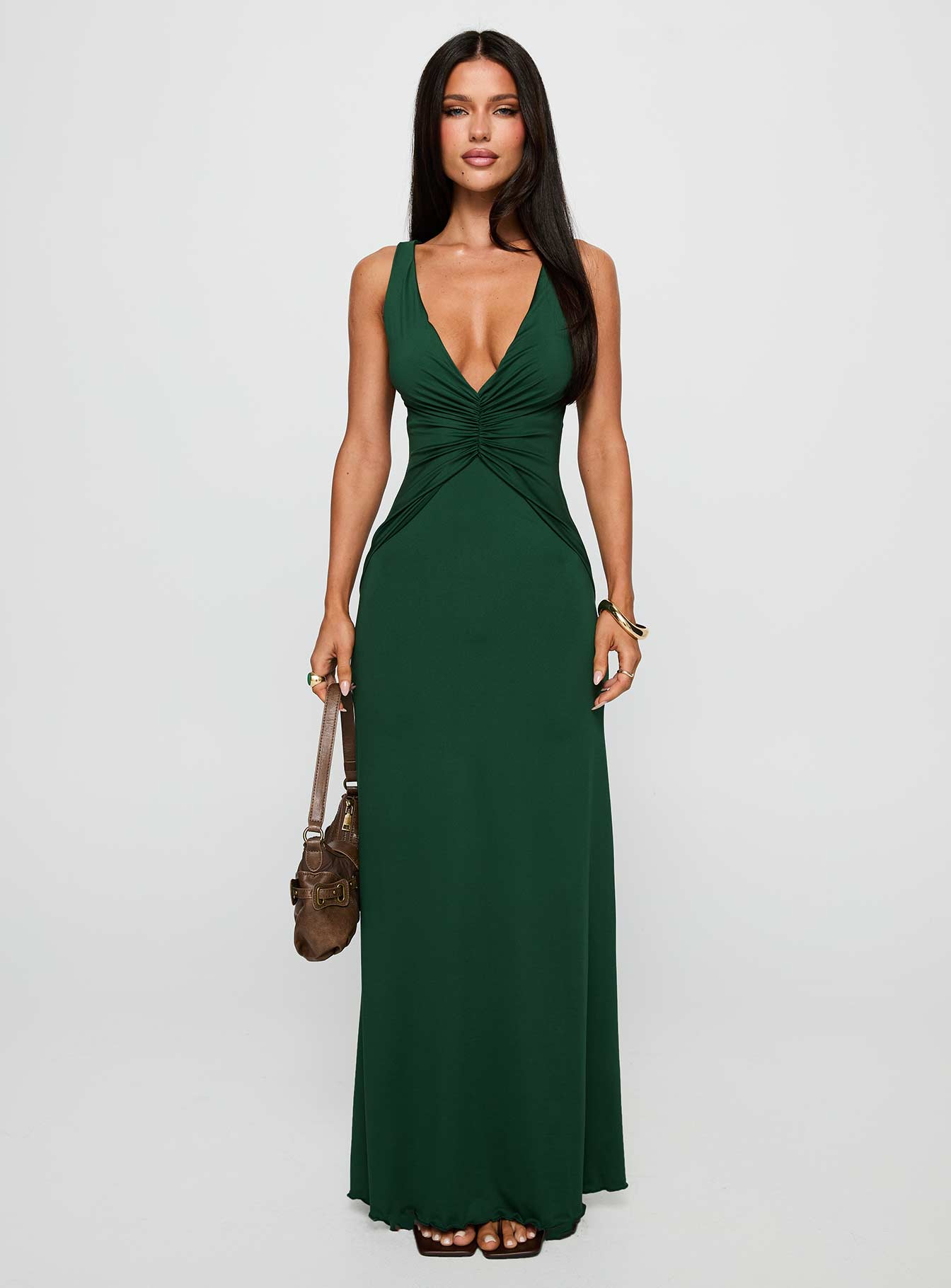 Frederica Plunge Maxi Dress Forest Green、mySite、solidvoid