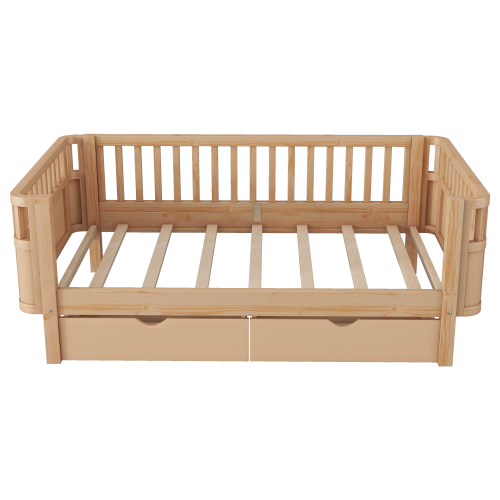 Twin Size Wood Platform Bed for Kids, Wood Low Profile Twin Bed with Rails for Girls and Boys, Natural (Patented Design) , Expect Arrival Date 2025/9/15、、eastwooduniform