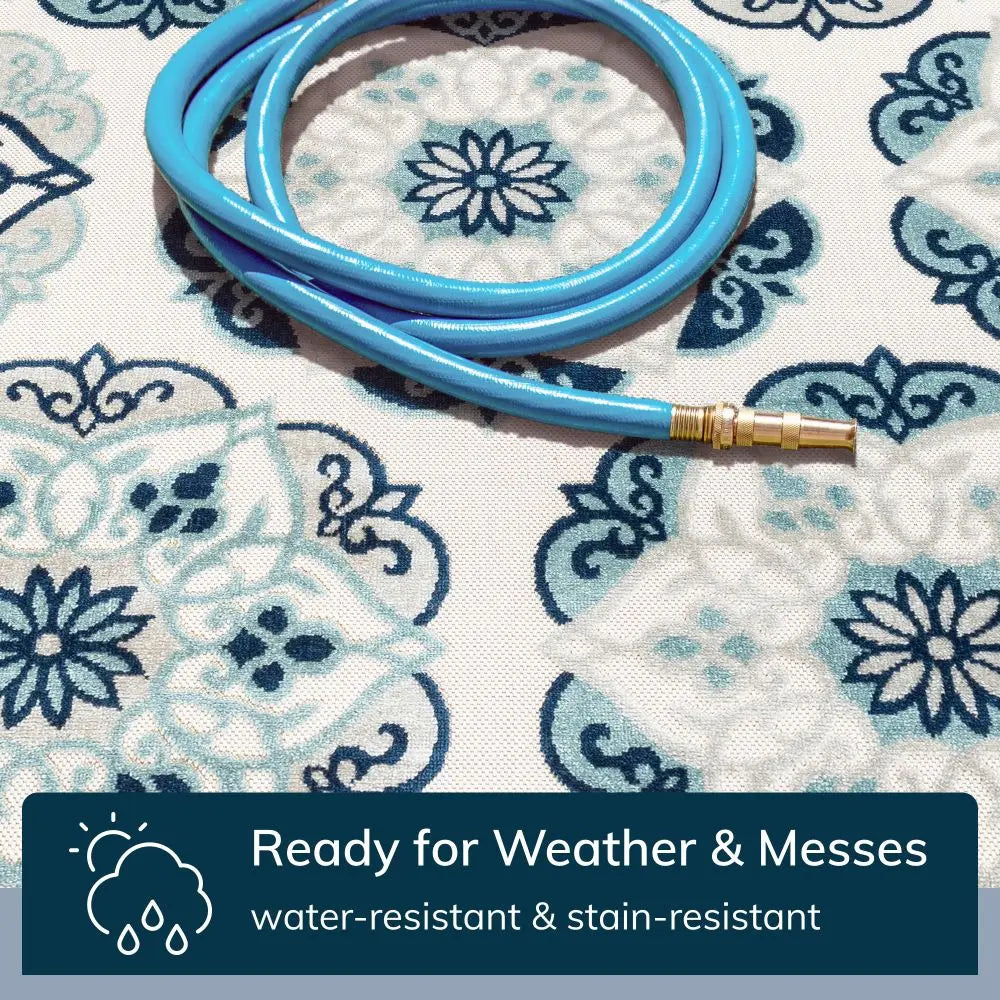 Cabo Bold Floral Blue Indoor/Outdoor High-Low Rug、mySite、gigharbornorthrealestate