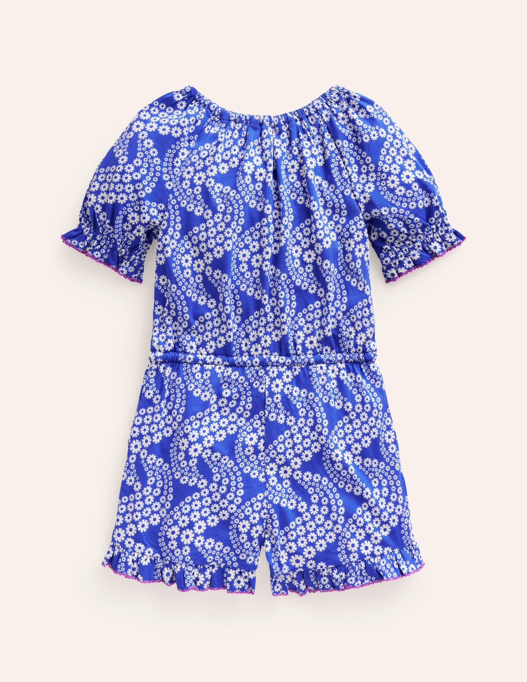  Printed Jersey Playsuit-Greek Blue Daisy Wave、mySite、ashleygrahame