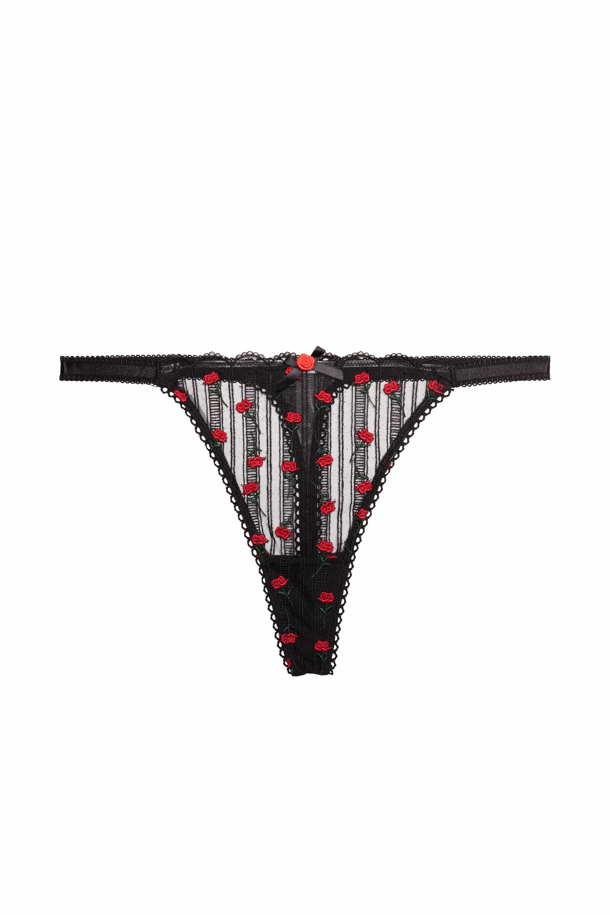 Elodie Black and Red Rosebud Embroidery Thong、mySite、bengalsvssteelers