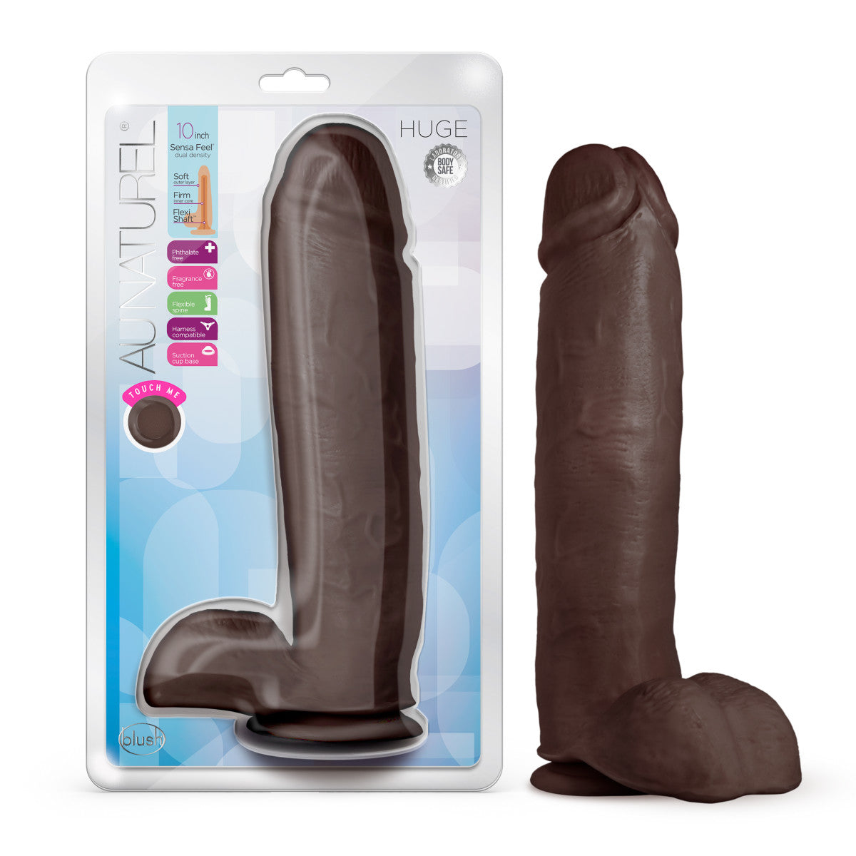 Au Naturel By Blush® | Huge Realistic Chocolate 10.5-Inch Long Dildo With Balls & Suction Cup Base、mySite、bottomscart