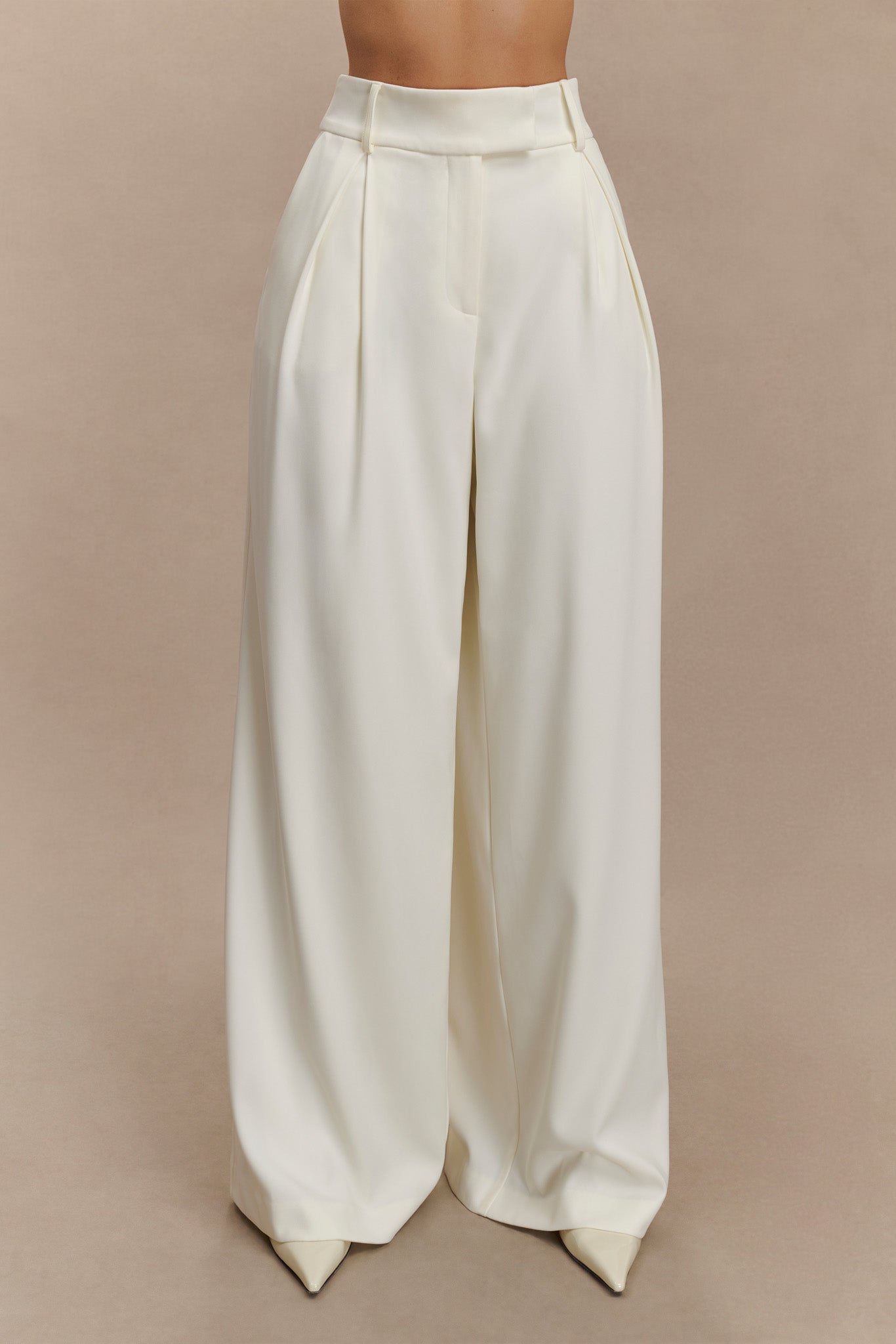 Jacqueline Pleated Wide Leg Pants - Ivory、mySite、solidvoid