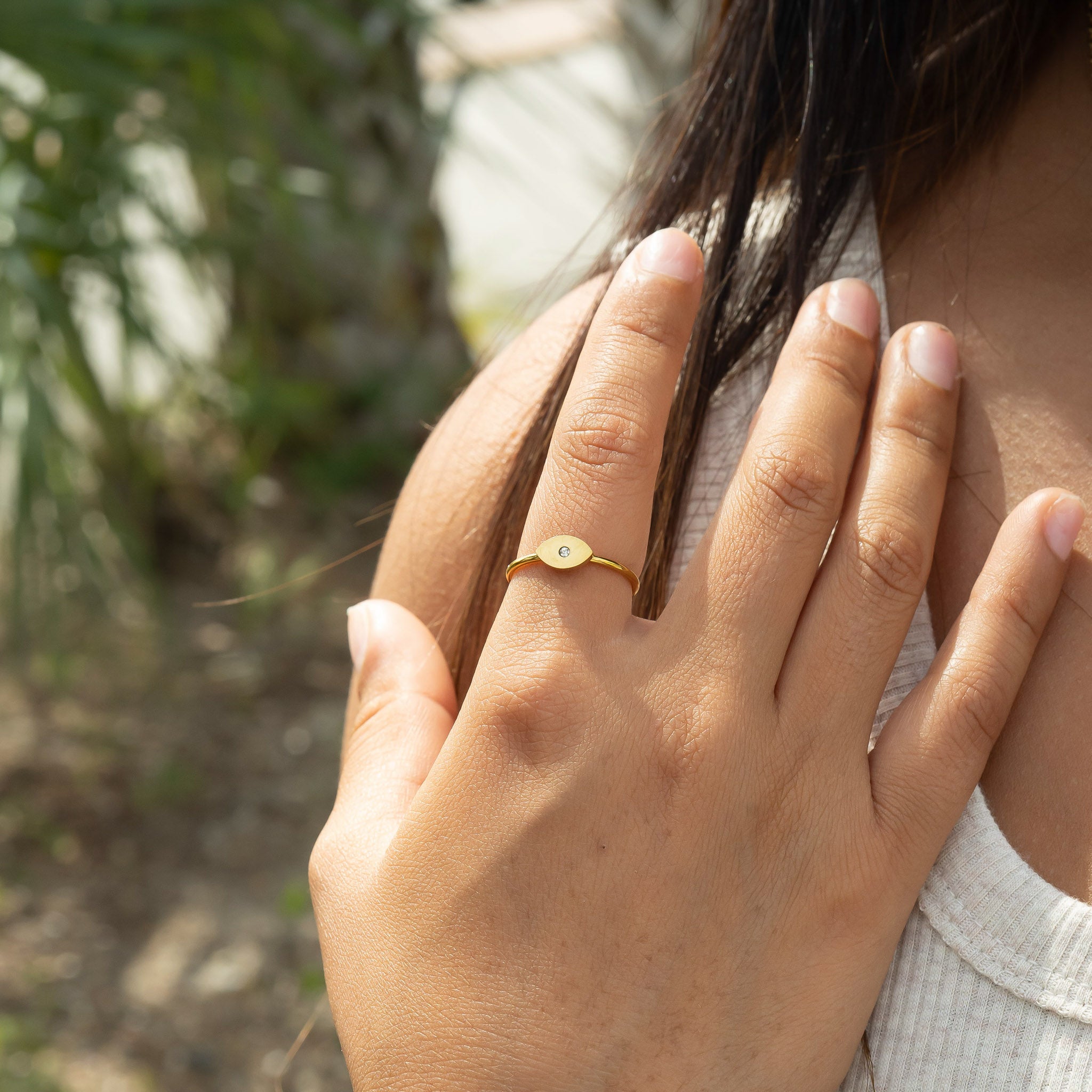 18K Gold PVD Stainless Steel CZ Stone Evil Eye Symbol Ring / ZRJ0004、mySite、dreamappss