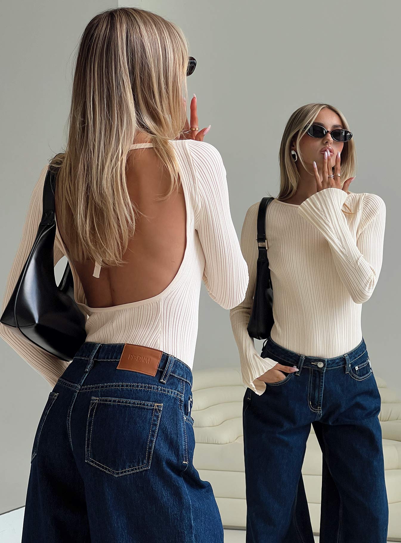 Mayok Long Sleeve Bodysuit Beige、mySite、solidvoid