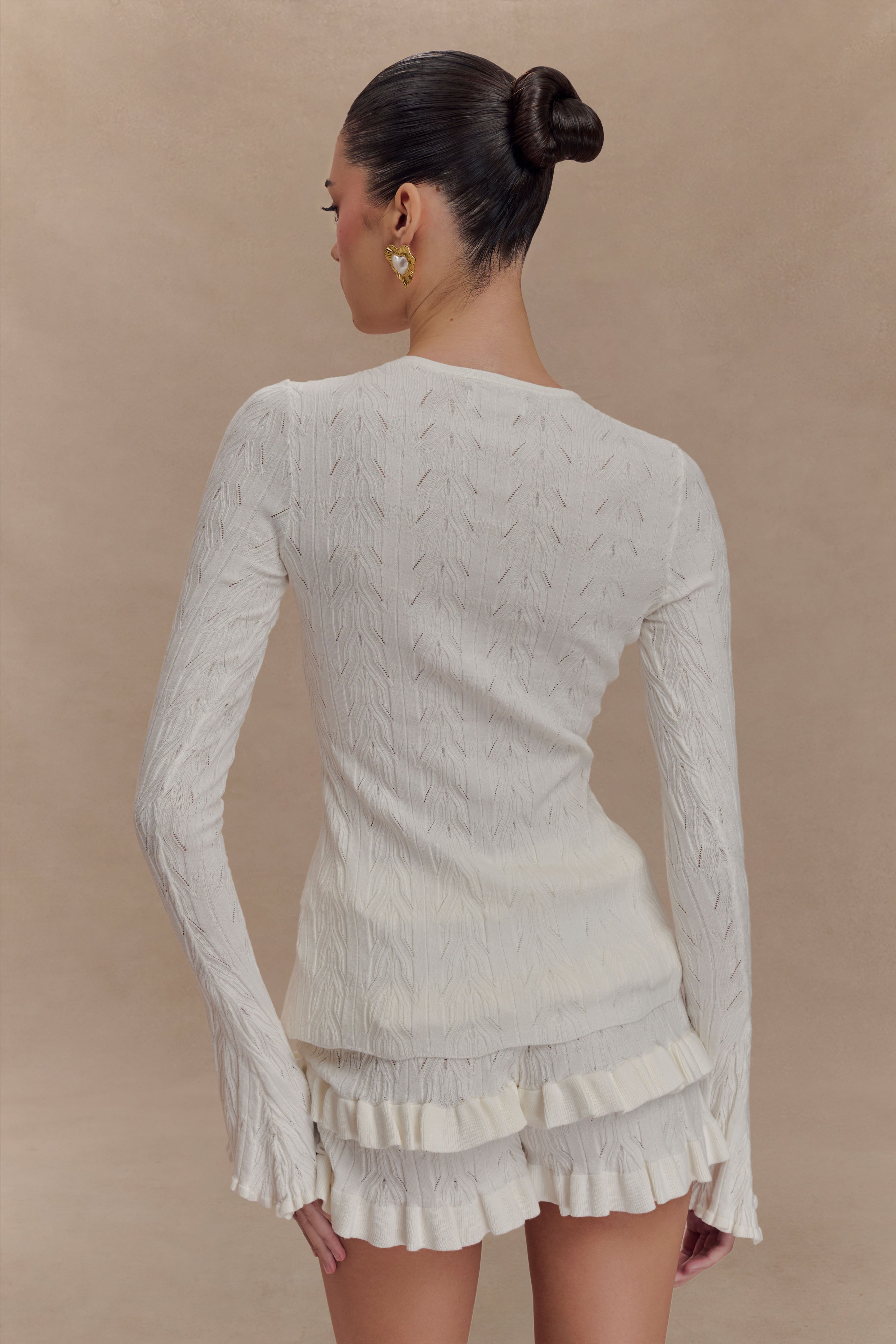 Amy Pointelle Bell Sleeve Cardigan - Ivory、mySite、solidvoid