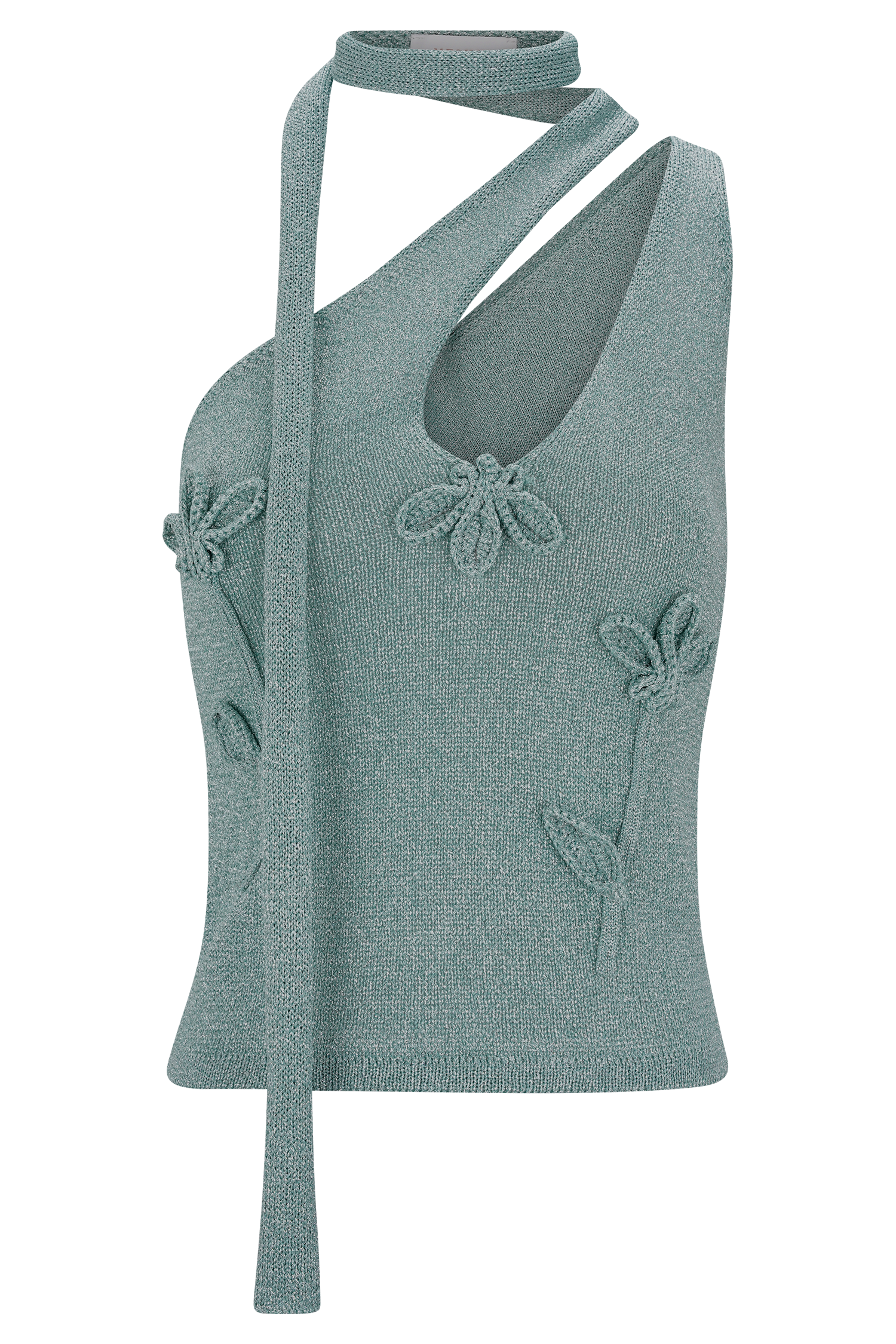 Leone One Shoulder Metallic Knit Top - Aqua、mySite、solidvoid