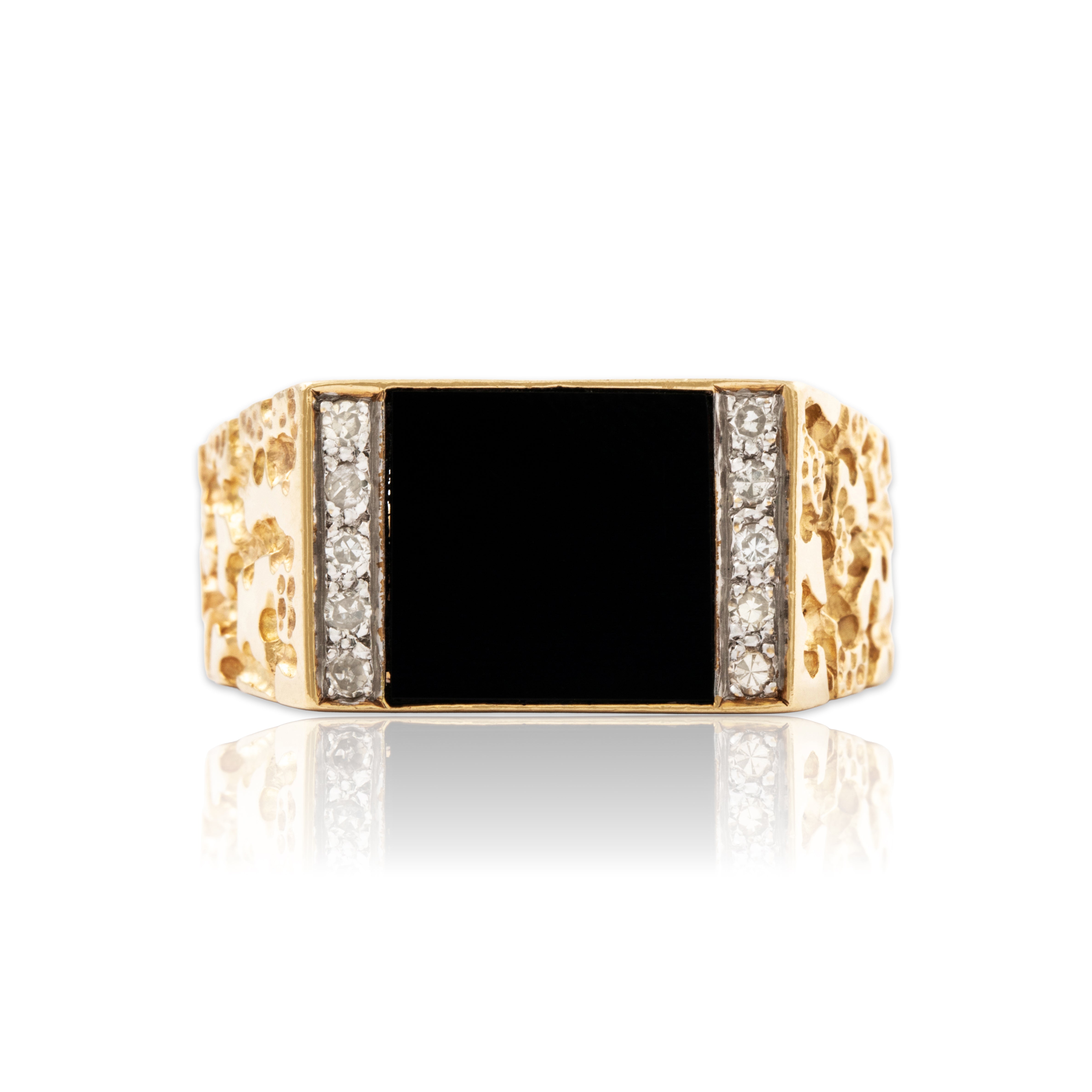 Vintage 10k Yellow Gold 2ct Onyx Diamond Brutalist Signet Ring 9.25、mySite、hinf8tx79