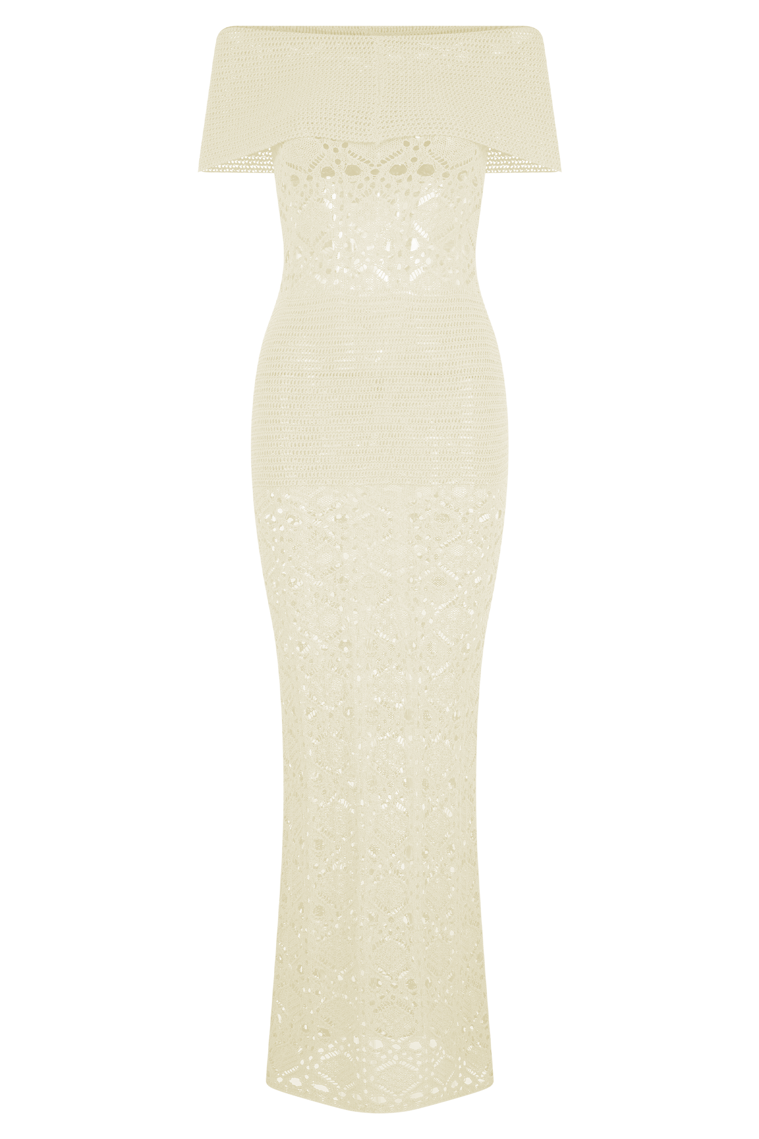 Solstice Off Shoulder Crochet Knit Maxi Dress - Ivory、mySite、solidvoid