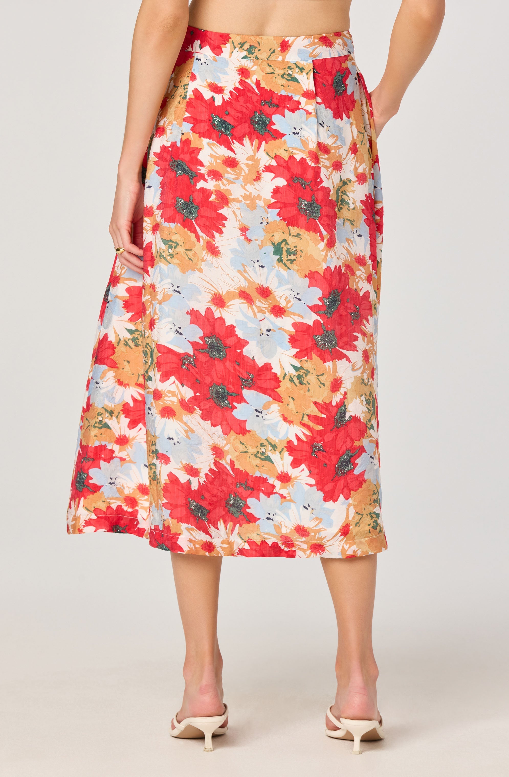 Button Front Pleated Midi Skirt、mySite、solidvoid