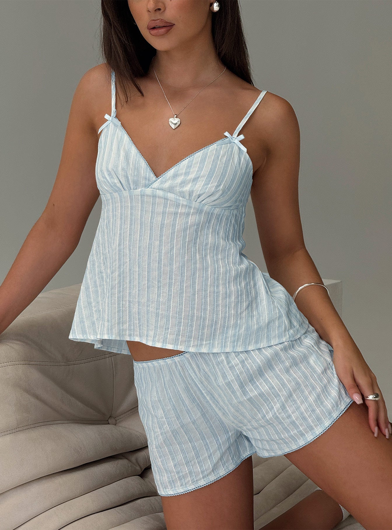 Tenderness Lace Sleep Set Blue / White Stripe、mySite、solidvoid