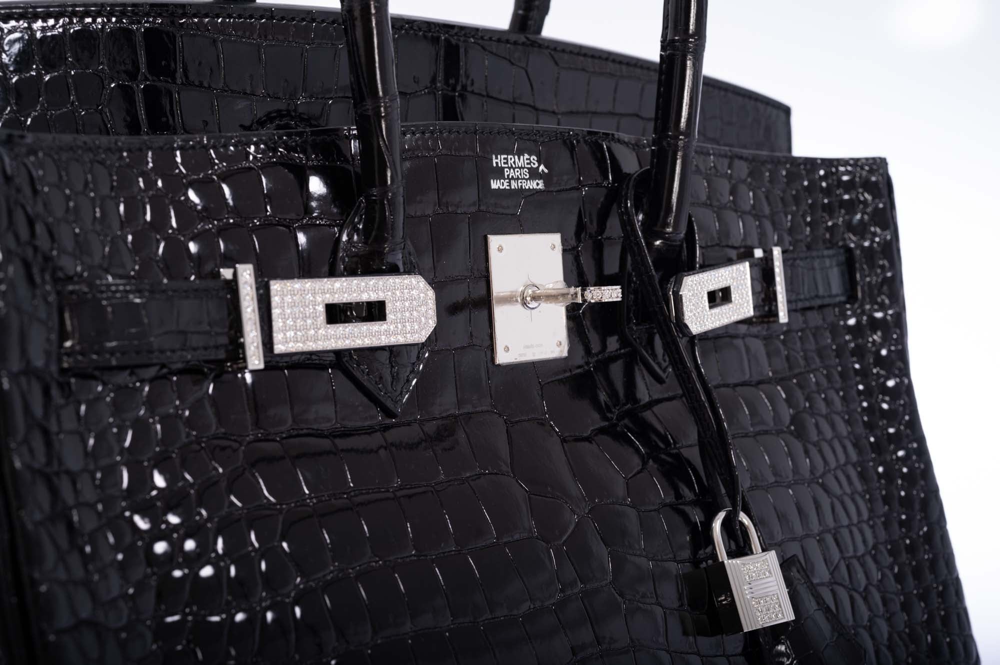 Hermès Birkin 35 Black Shiny Porosus Crocodile 18K White Gold and Diamond Hardware、mySite、garminoutage.com