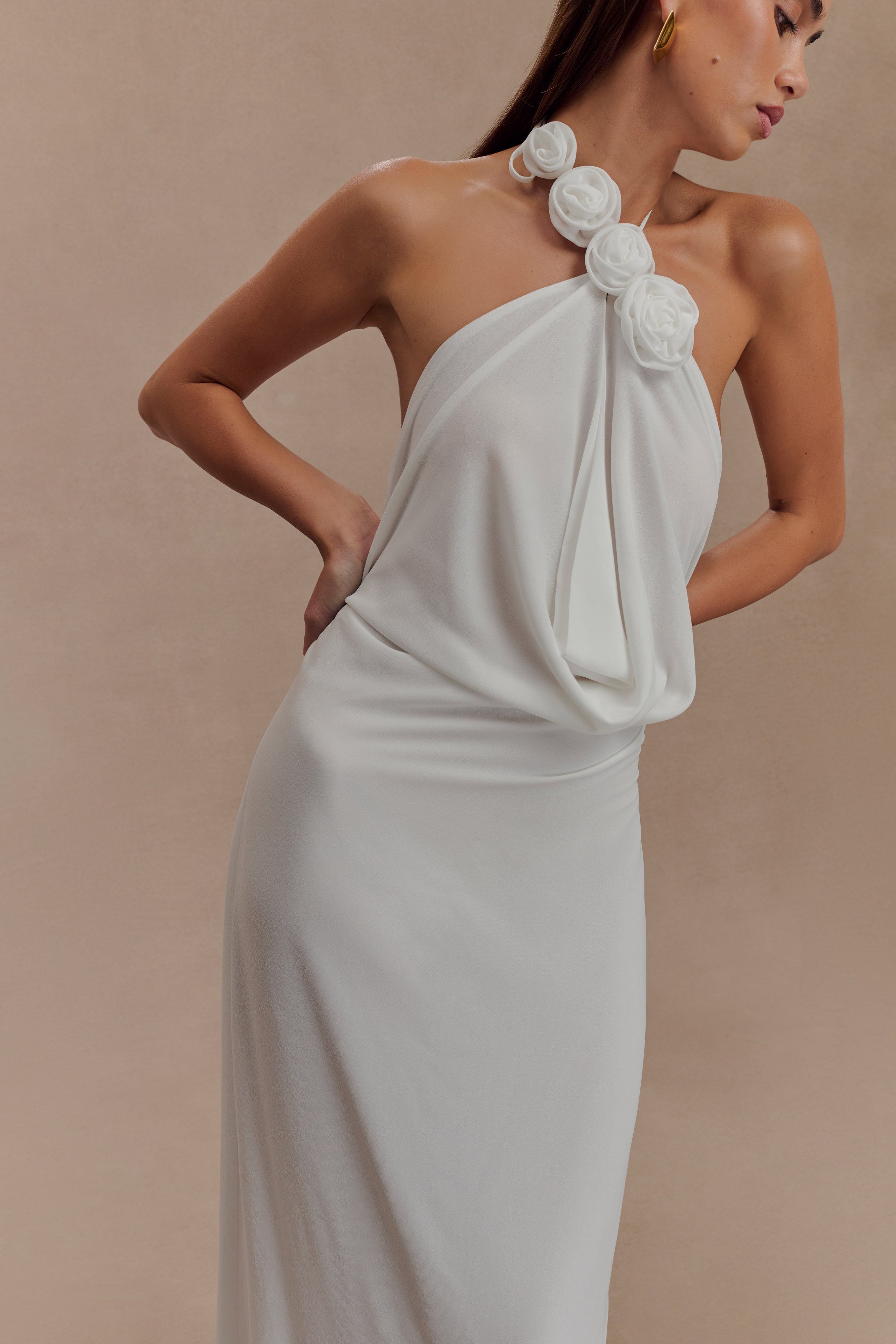 Rosalia Cowl Neck Maxi Dress - White、mySite、solidvoid