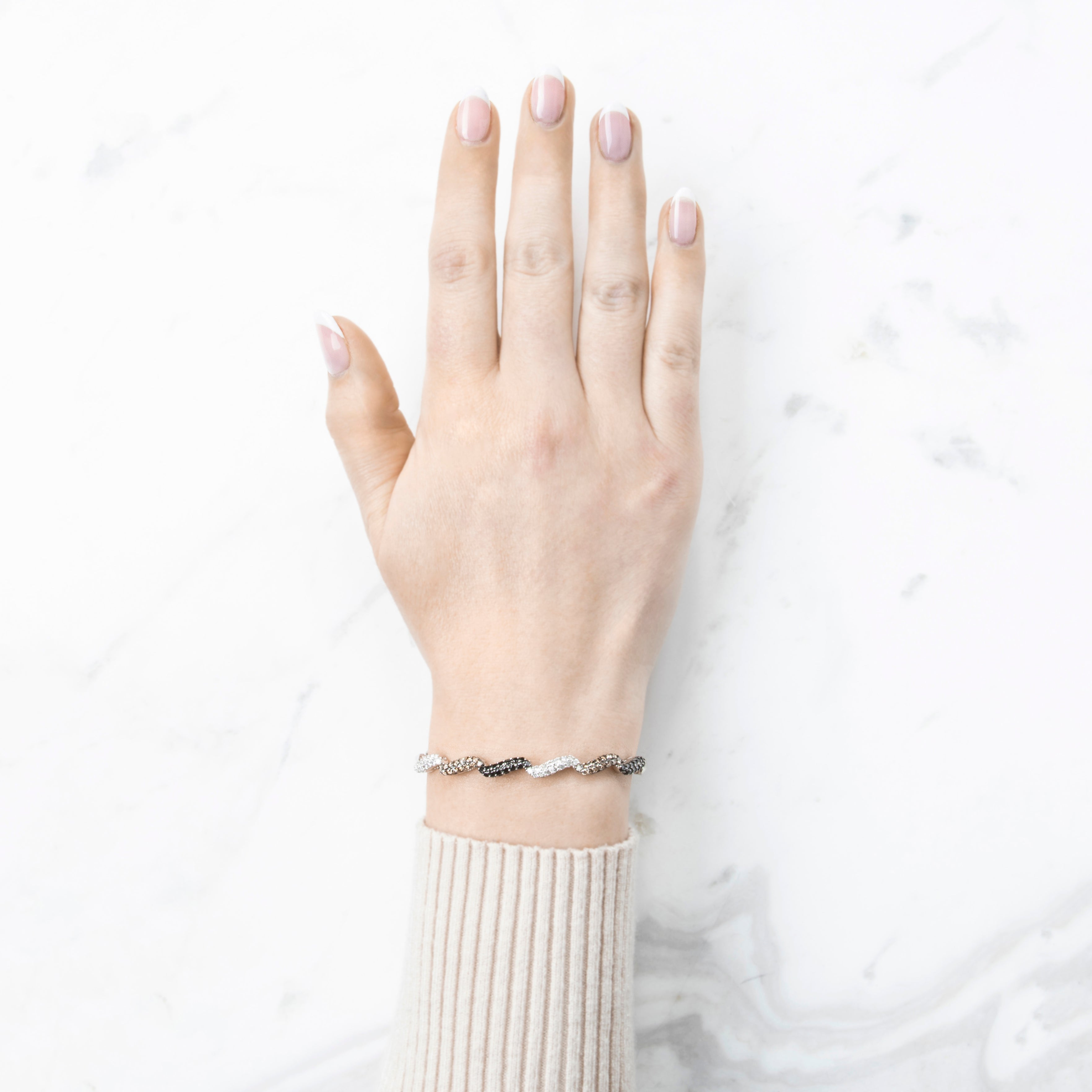 Vintage 14k White Gold 1.764cttw White Champagne & Black Diamond Bracelet 6.5、mySite、hinf8tx79