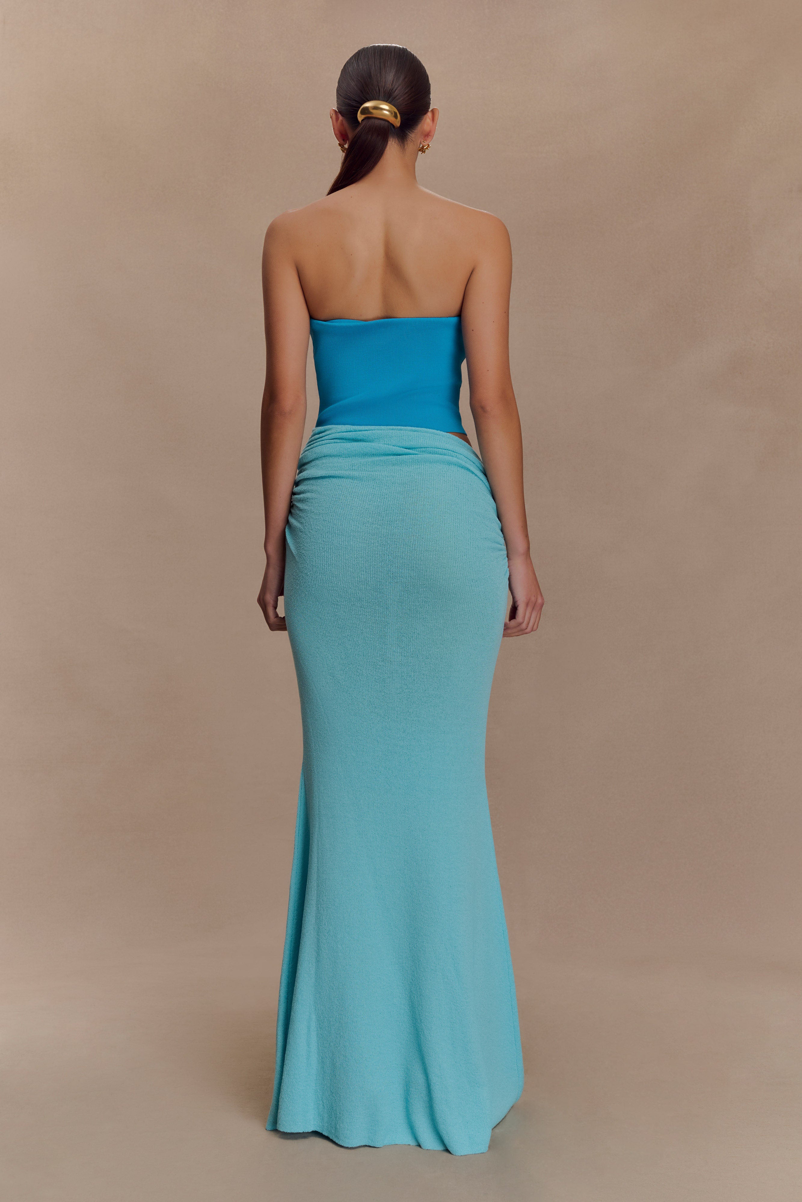 Jasiel Strapless Knit Maxi Dress - Cyan Blue、mySite、solidvoid