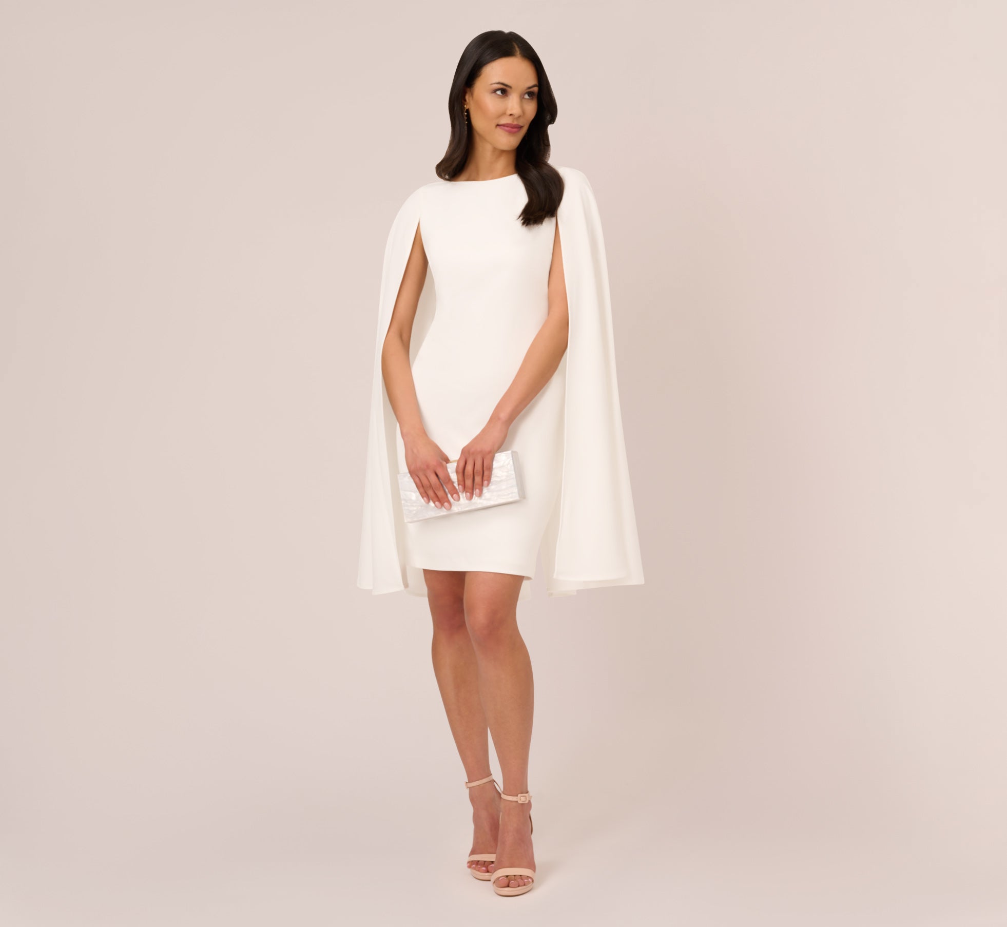 Structured Cape Sheath Dress In Ivory、mySite、solidvoid