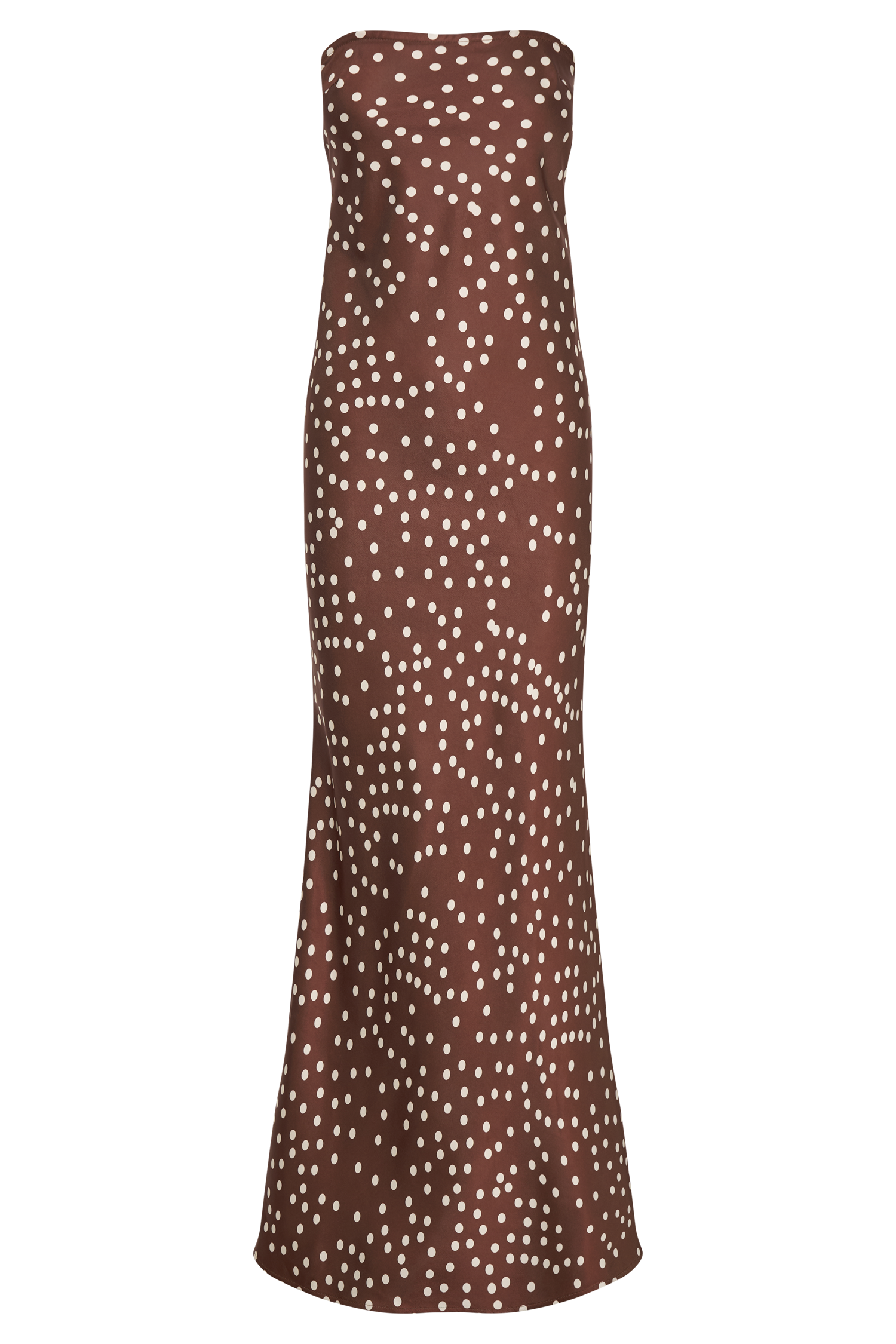 Claudette Strapless Satin Maxi Dress - Brown Polka Dot Print、mySite、solidvoid