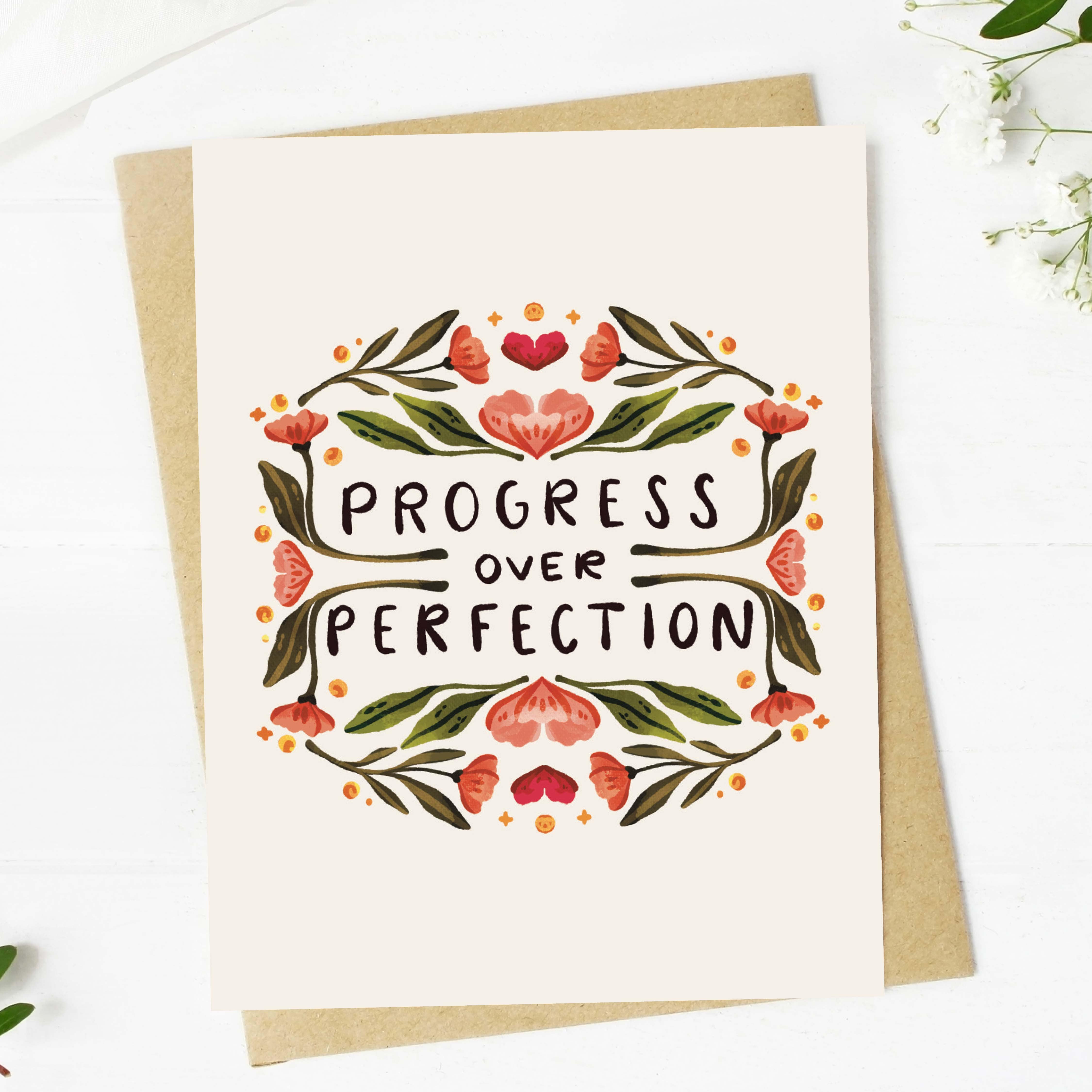  Progress over perfection Inspirational Greeting Card、mySite、ghnorth