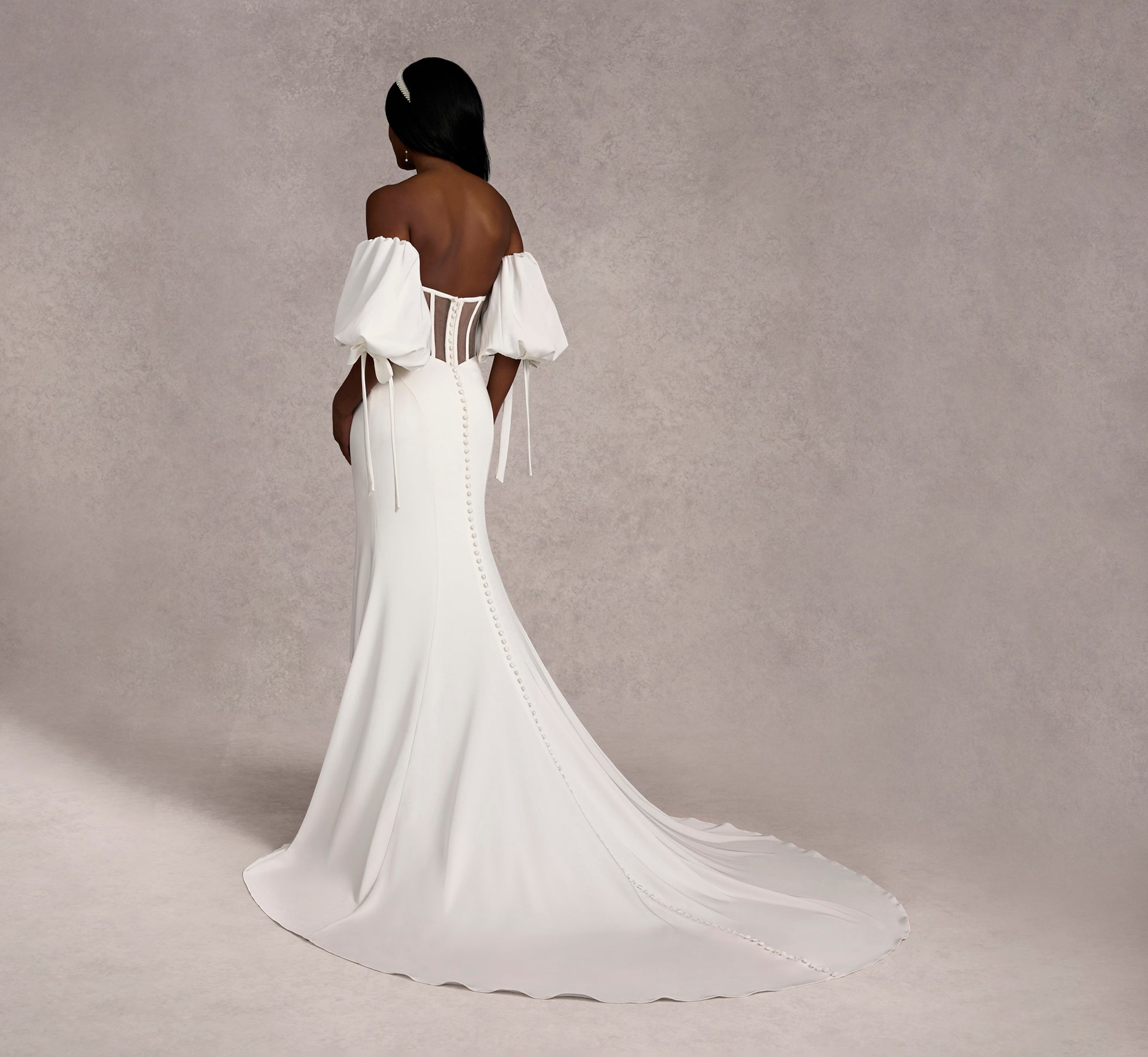 Strapeless Stretch Charmeuse Gown With Detachable Sleeves In Ivory/Ivory In Ivory Ivory、mySite、solidvoid