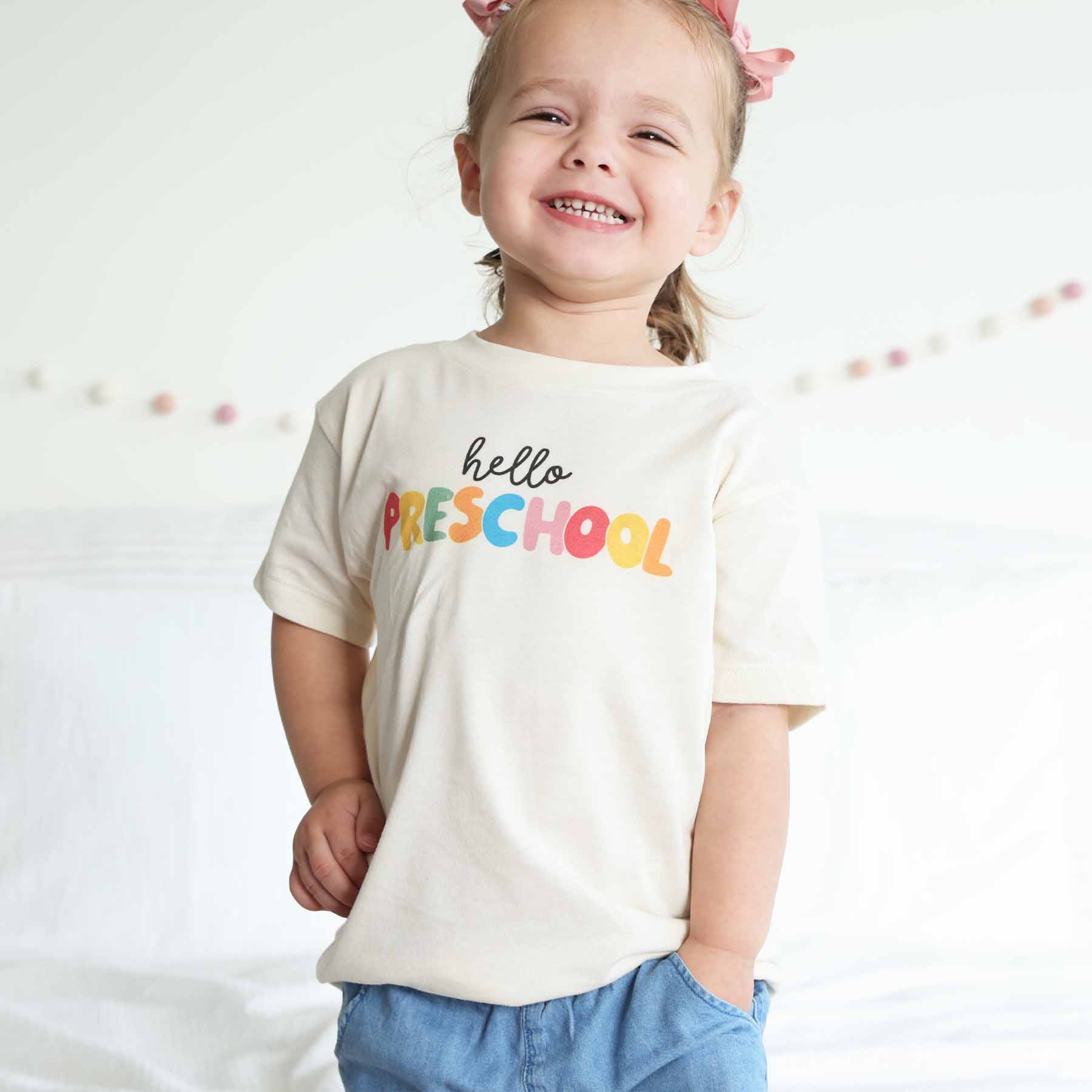  Hello New Grade Kids Graphic Tee | Natural、mySite、layawaytickets