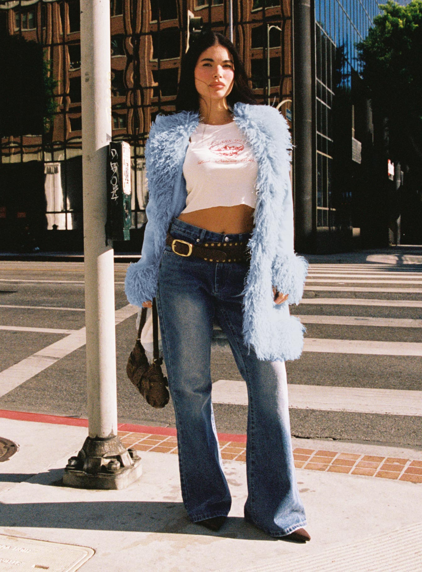 Josefina Faux Fur Detail Jacket Blue、mySite、solidvoid