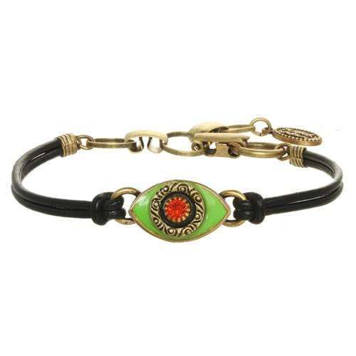 Michal Golan Green and Red Evil Eye Bracelet on Leather、mySite、topwebapps