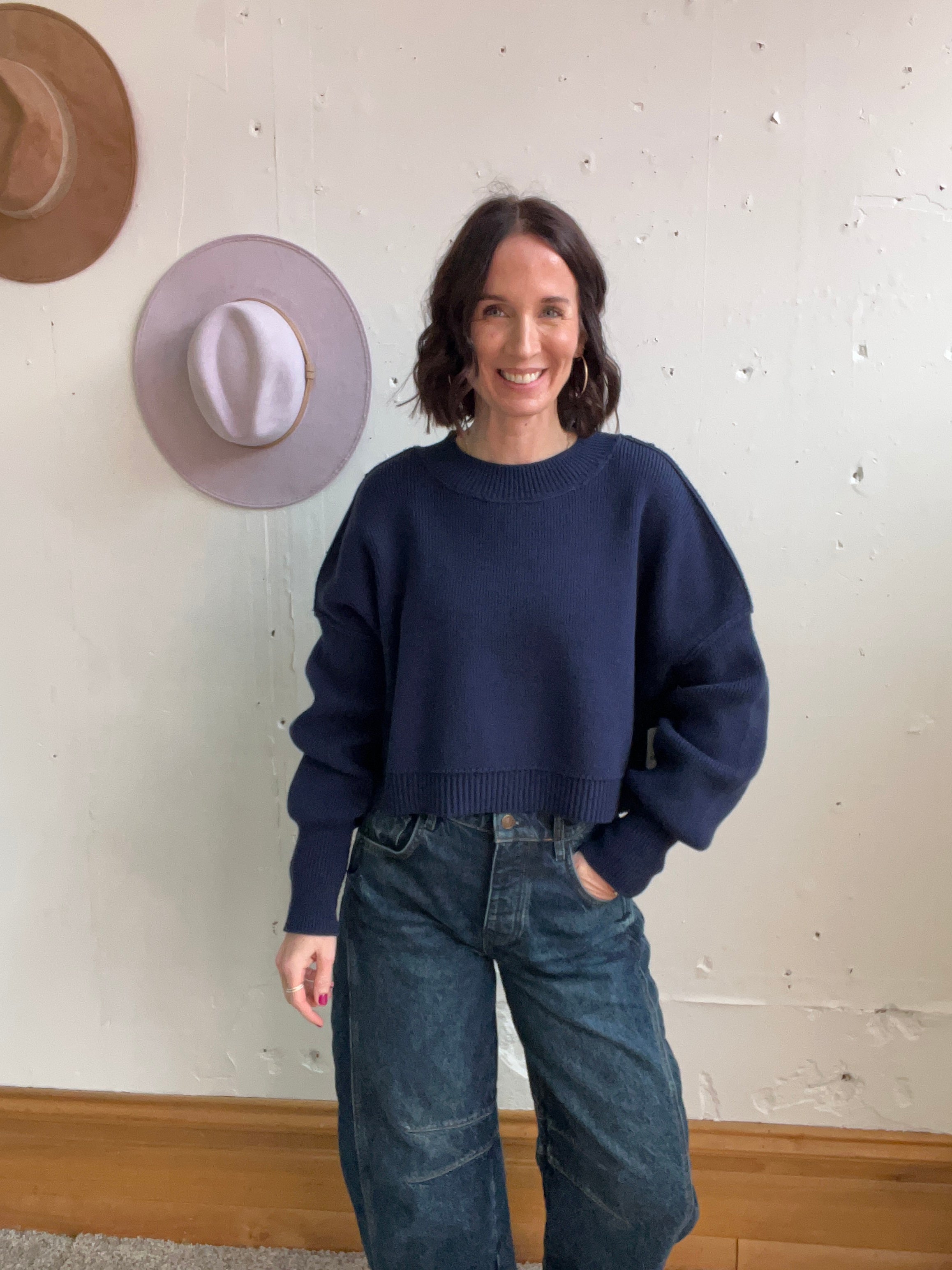 We The Free Easy Street Navy Crop Pullover、mySite、garagedoors4me