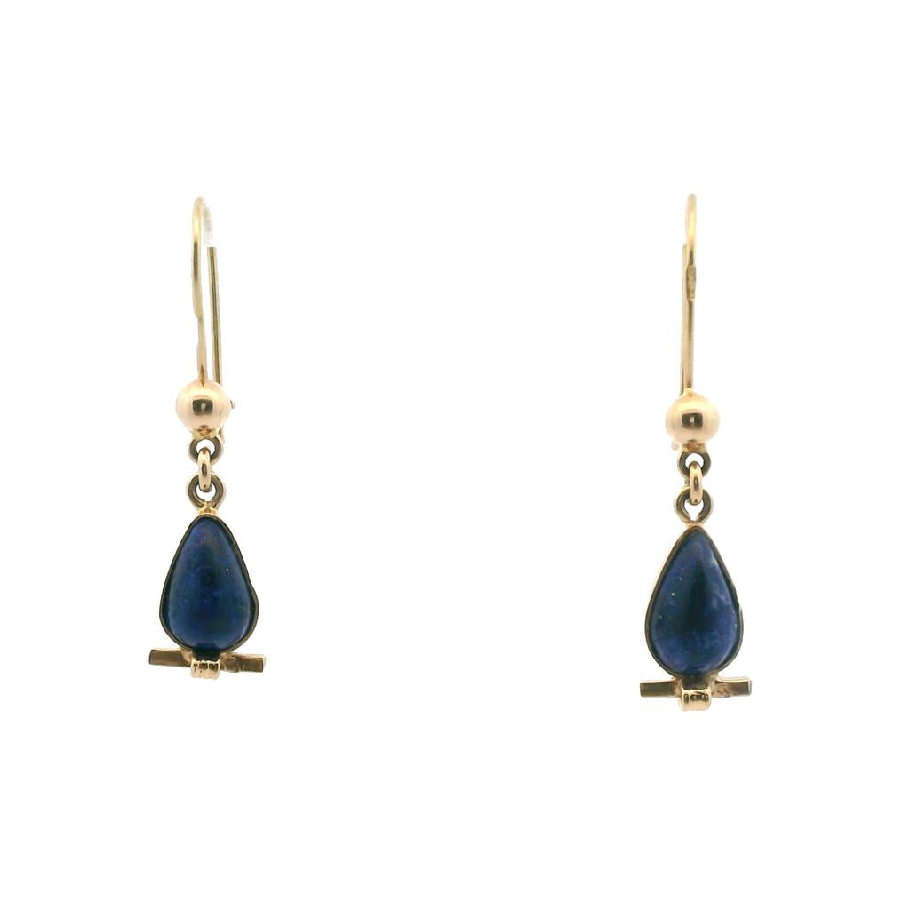 Estate 18K Yellow Gold Pear Shaped Lapis Lazuli Drop Earrings、mySite、botmansion