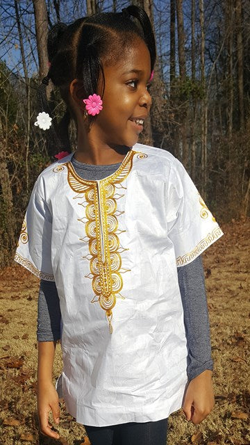 Girls-Boys White Dashiki with Gold Embroidery-DPCS0021D、mySite、solidvoid
