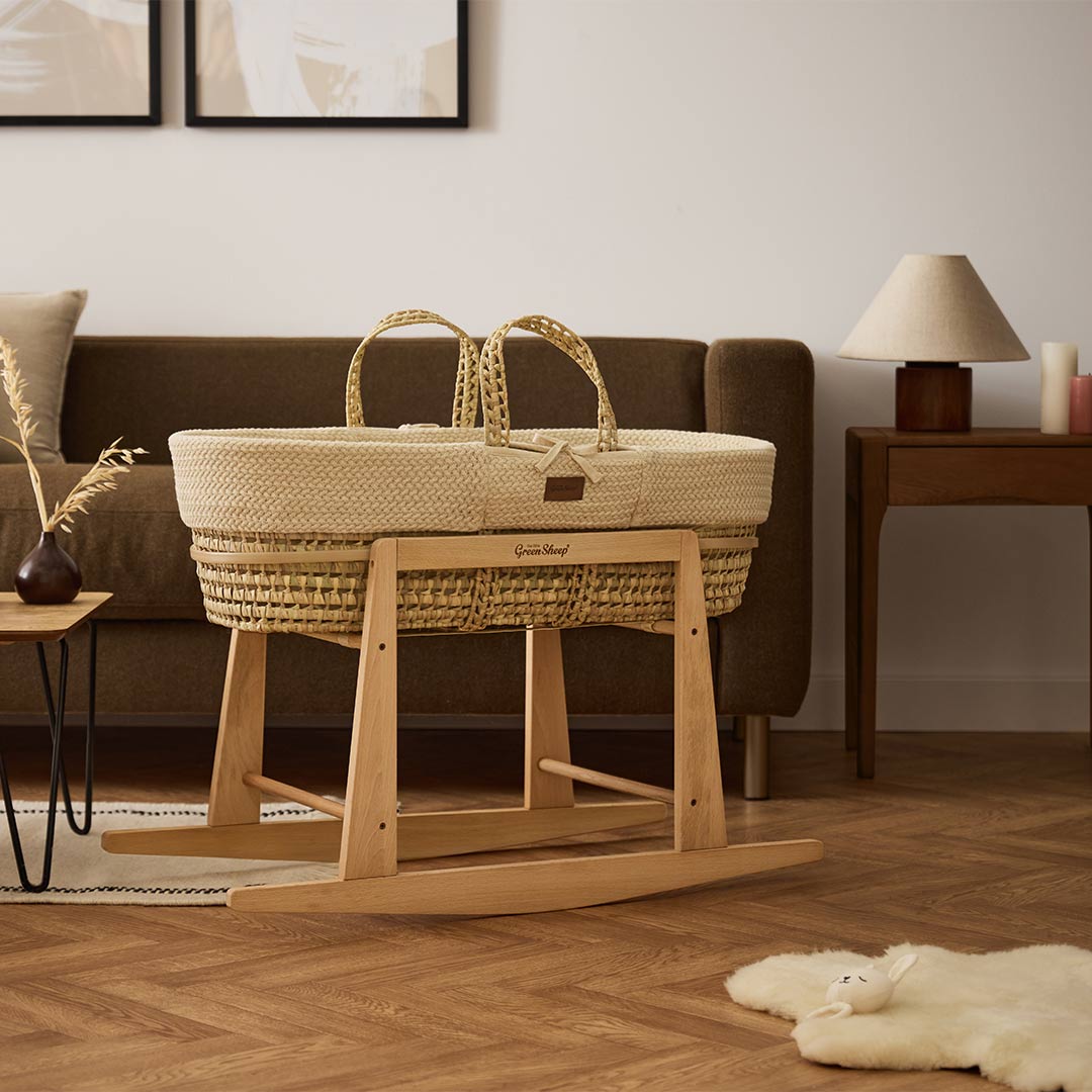  The Little Green Sheep Wheat Knit Moses Basket and Rocking Stand Bundle - Linen / Natural、mySite、merchandisen