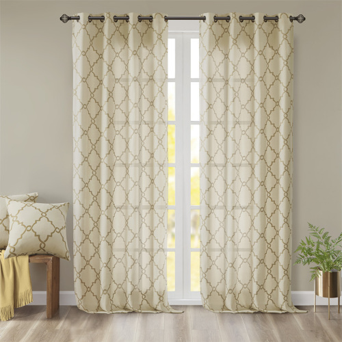 Fretwork Print Grommet Top Window Curtain Panel(Only 1 Pc Panel)、、eastwooduniform