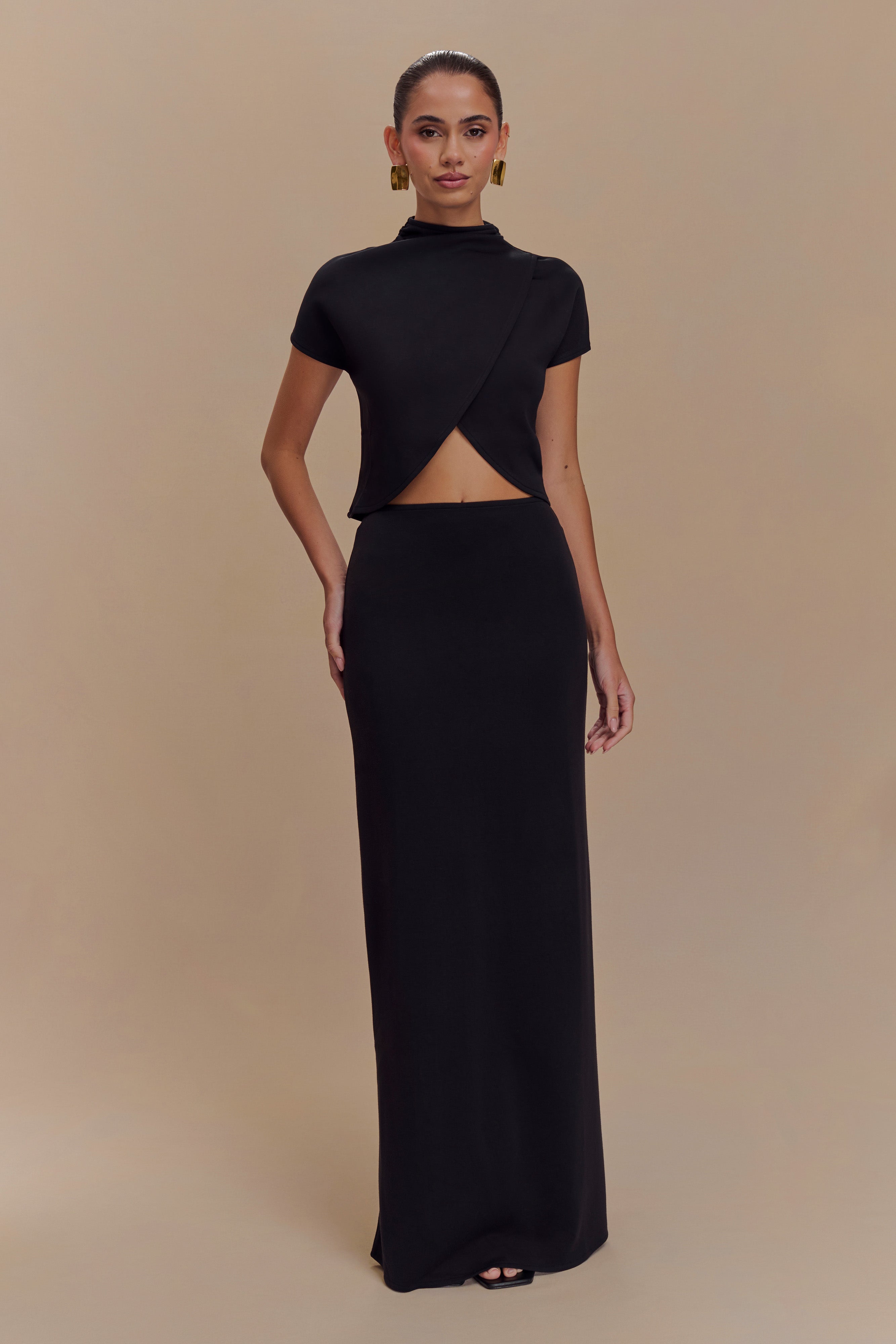 Eris Scuba Jersey Maxi Skirt - Black、mySite、solidvoid