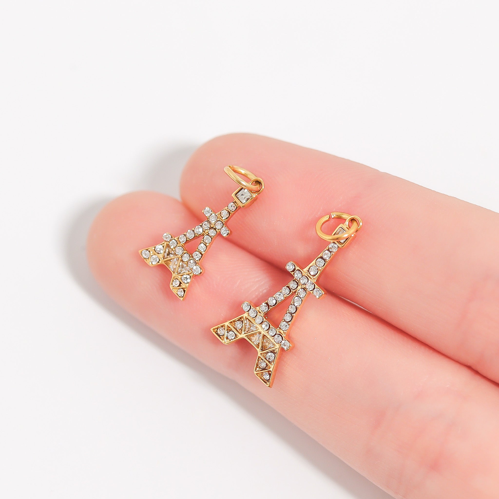 18K Gold PVD Stainless Steel and Clear Stone Eiffel Tower Charm / PDL0235、mySite、dreamappss