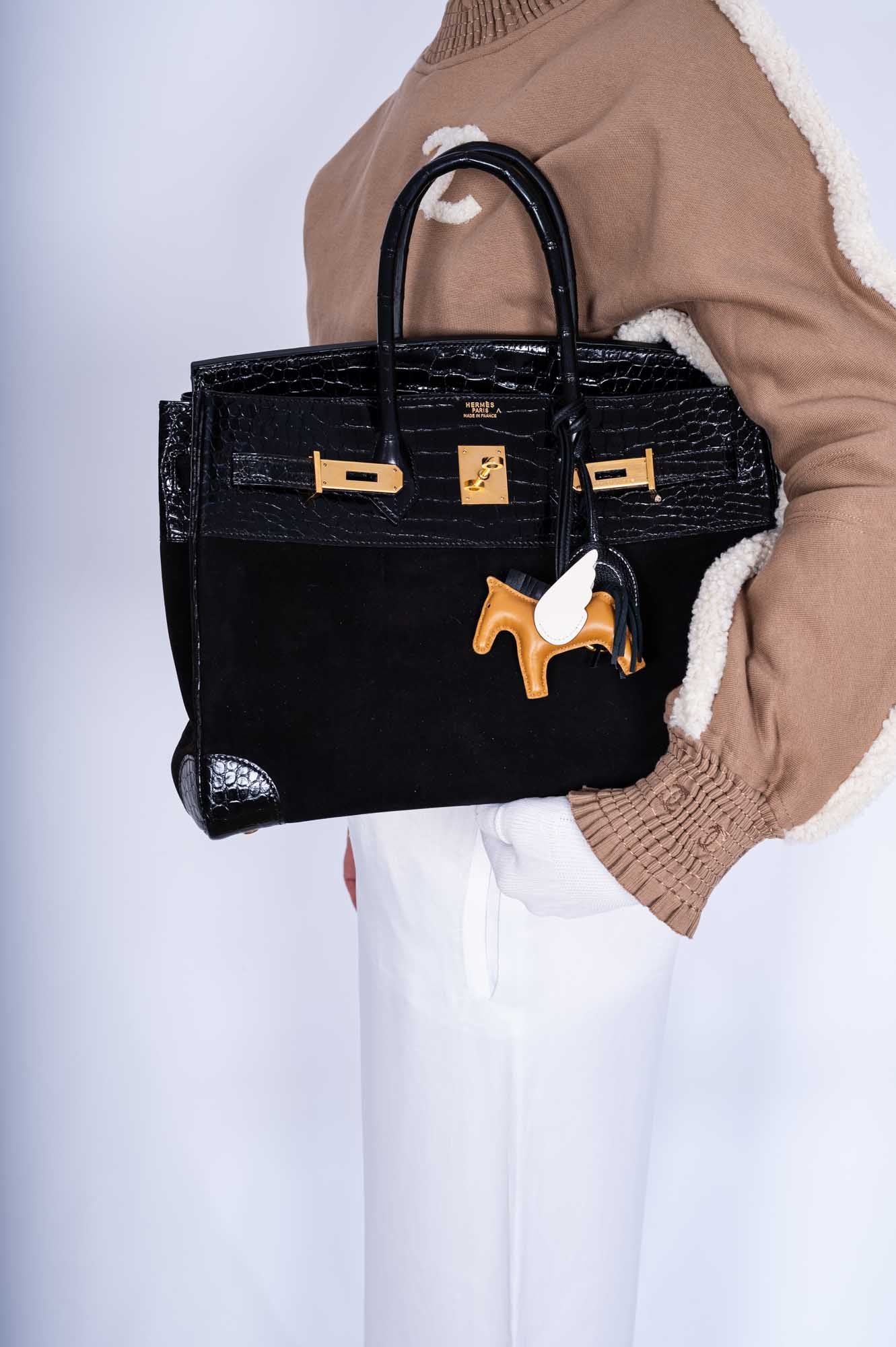 Hermès Birkin 35 Black Veau Doblis Suede & Black Porosus Crocodile Gold Hardware、mySite、garminoutage.com