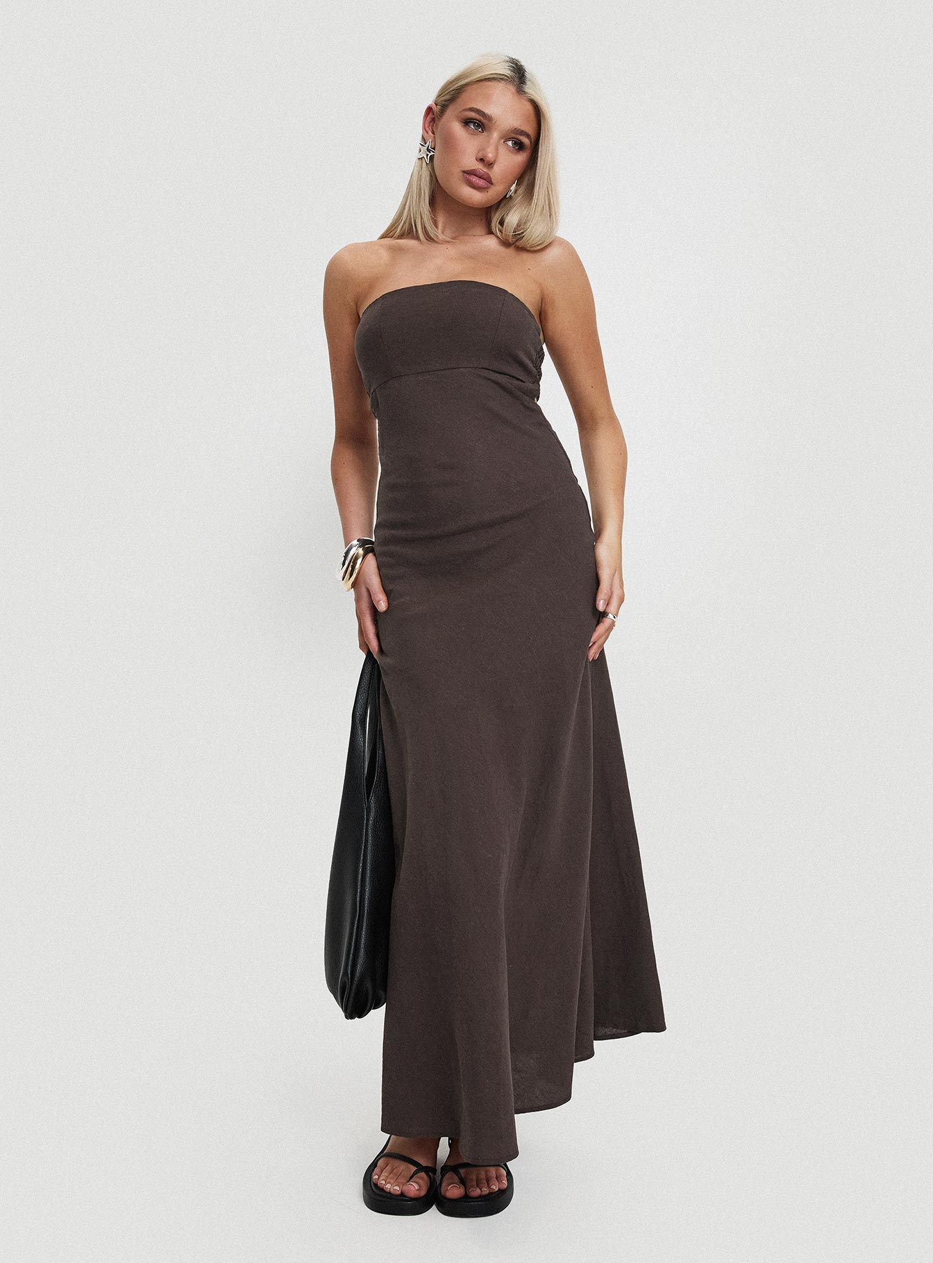 Yahir Strapless Maxi Dress Brown、mySite、solidvoid