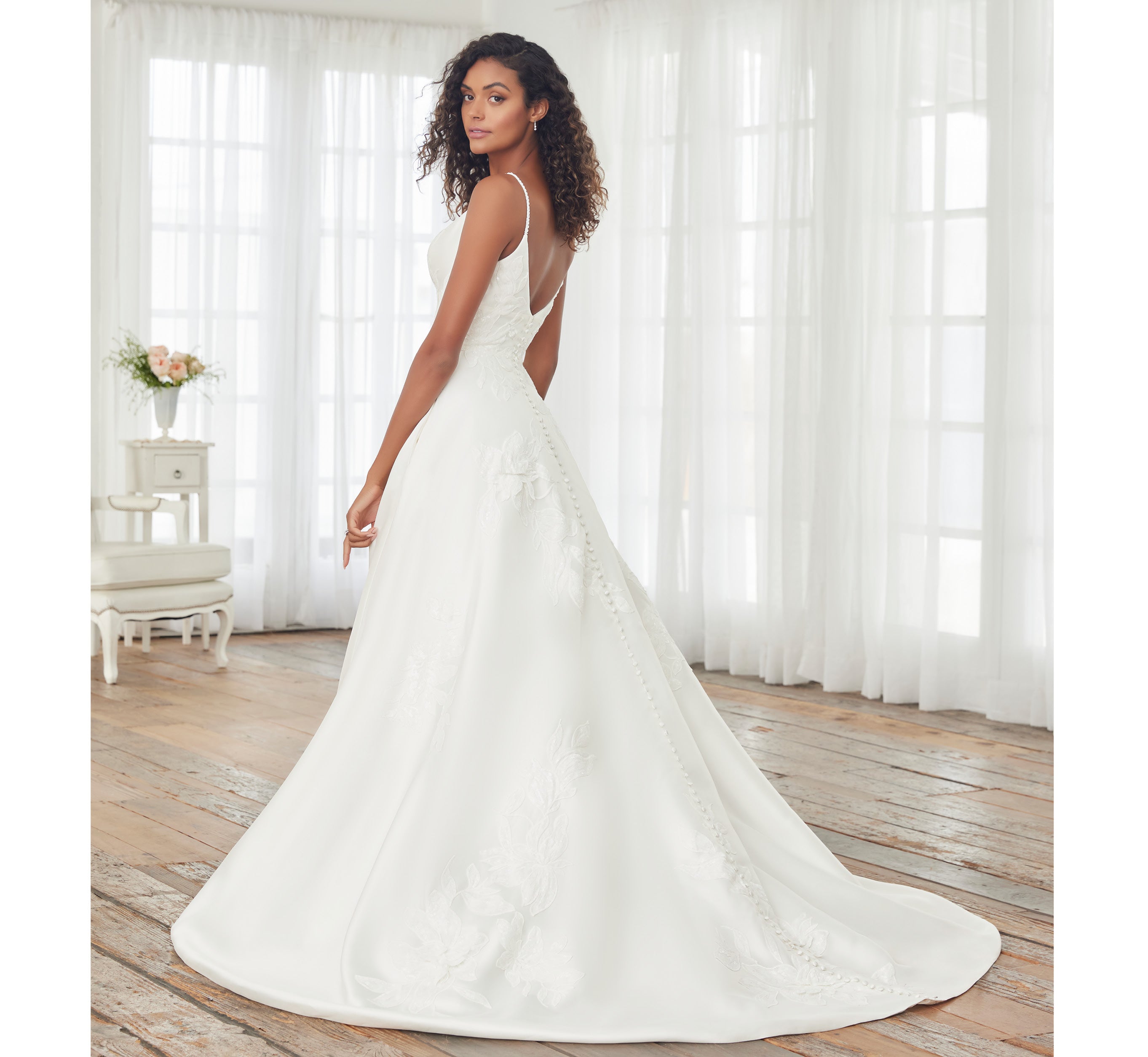 Floral Beaded Mikado A-Line Gown In Ivory Nude、mySite、solidvoid