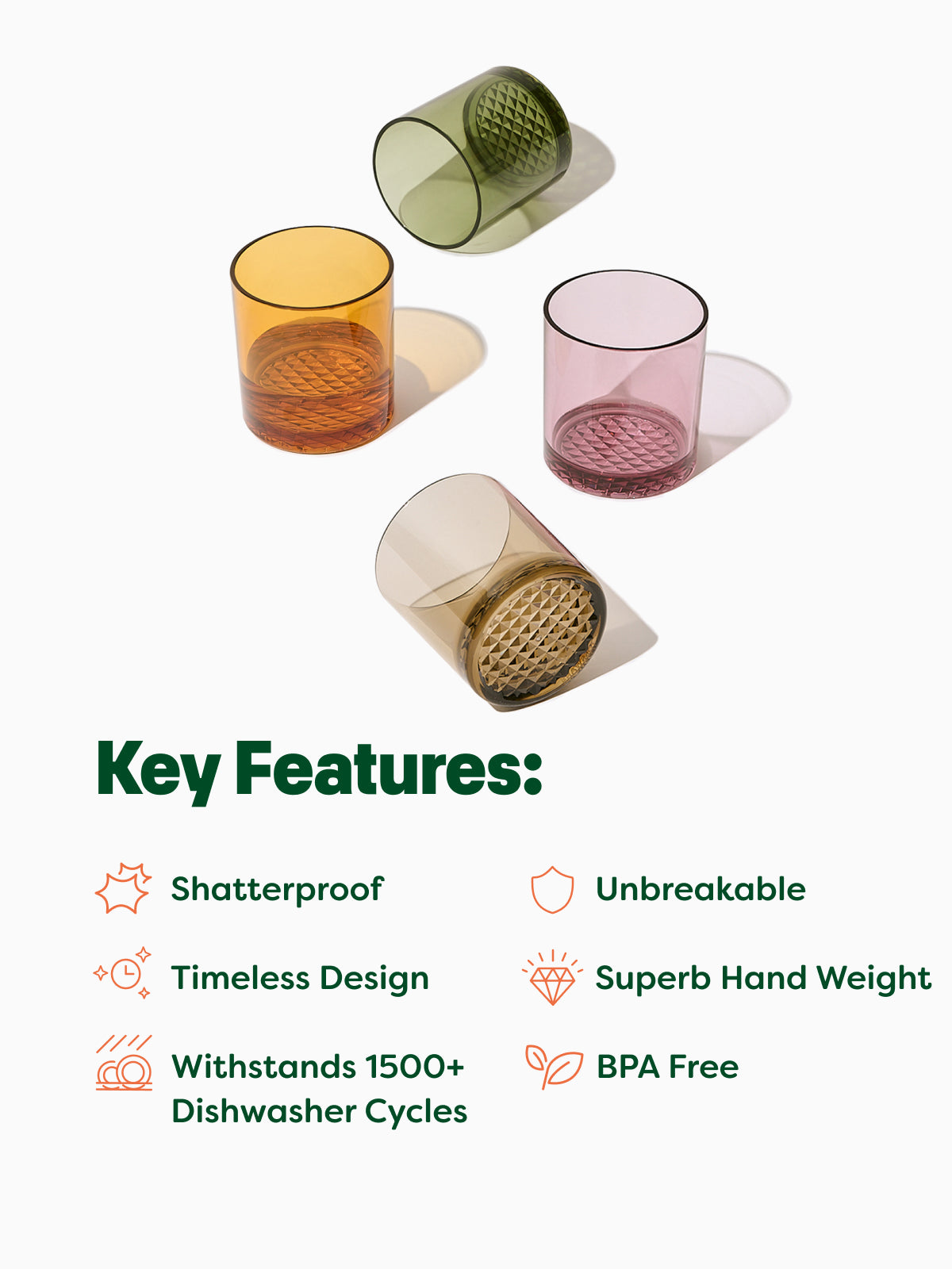 RESERVE 12oz Old Fashioned Color Series Tritan Copolyester Glass Mixed Set - Bulk、mySite、camillekostekn