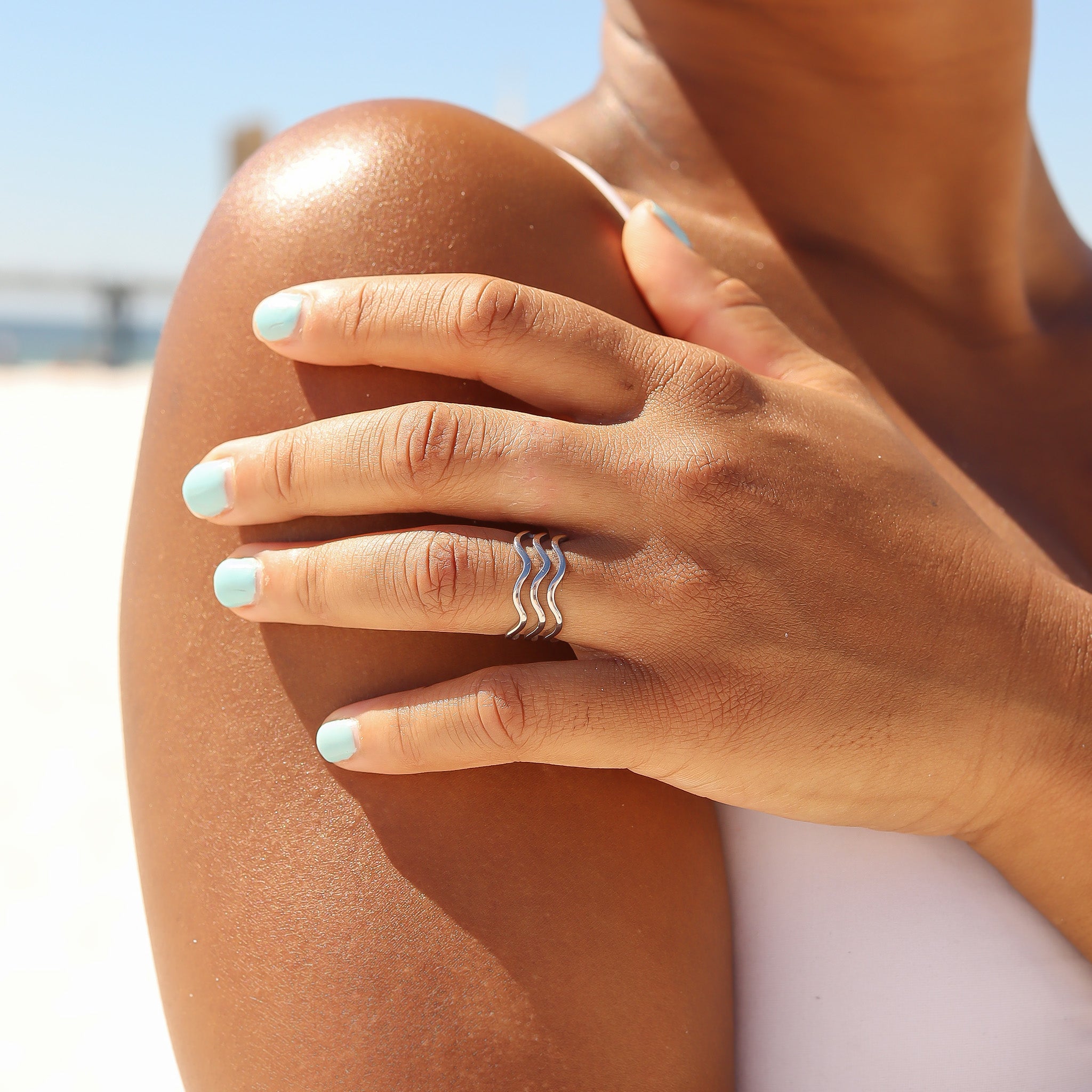 18K Gold PVD Stainless Steel Triple Wave Geometric Ring / KSS0005、mySite、dreamappss