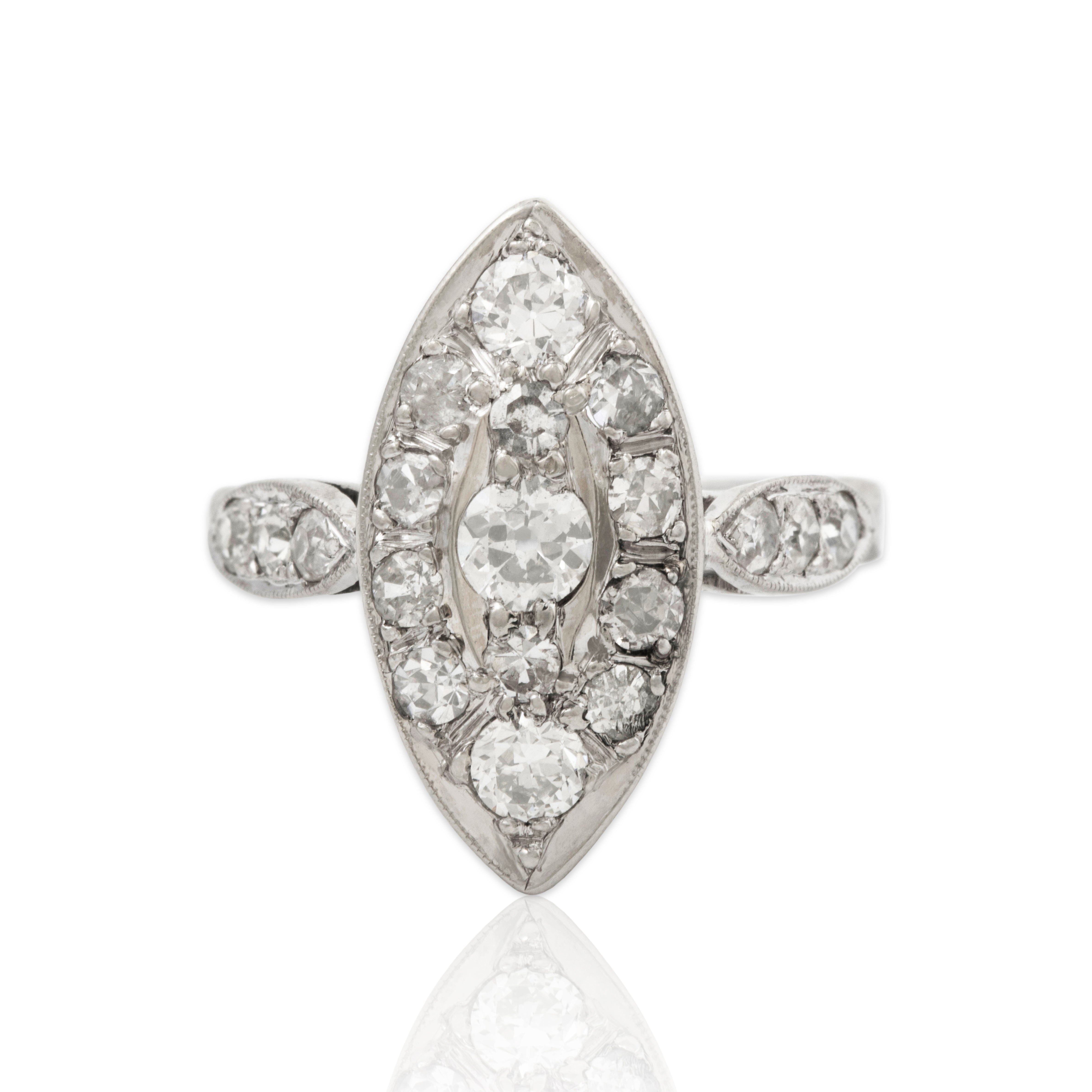 Vintage 10k White Gold .86cttw Old Mine Diamond Navette Statement Ring 4.00、mySite、hinf8tx79