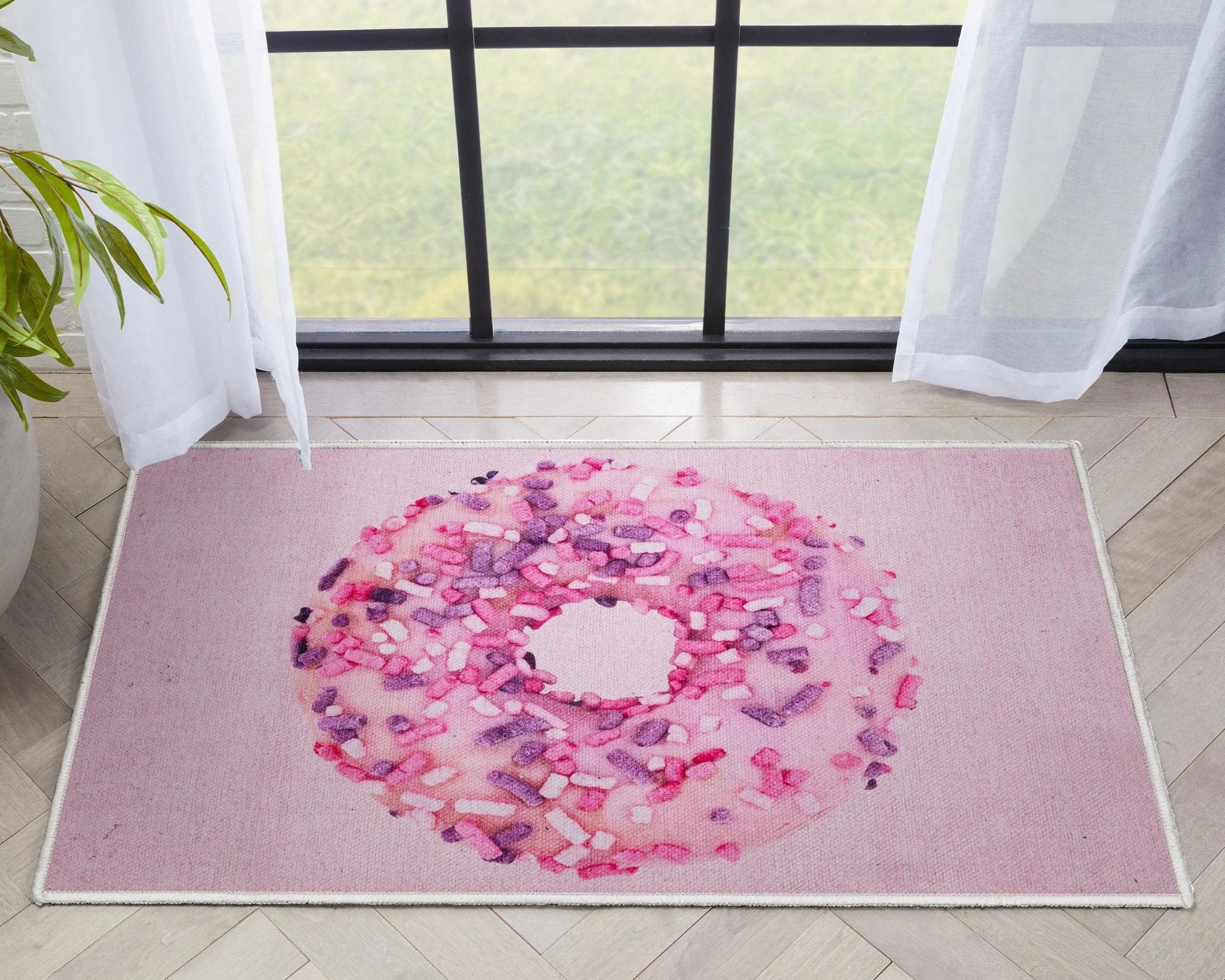 Pink Sprinkles Donut Novelty Pink Flat-Weave Rug、mySite、gigharbornorthrealestate