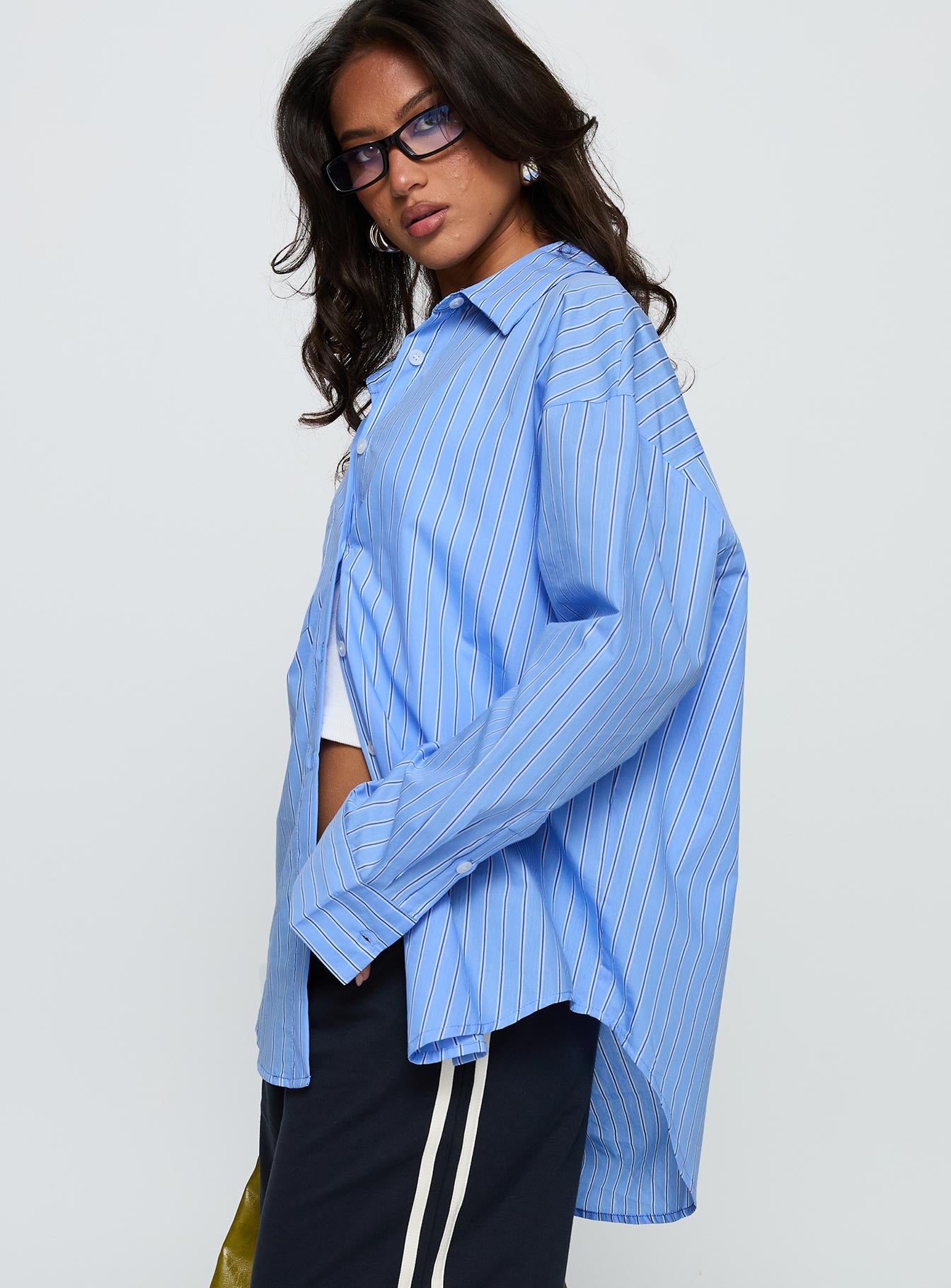 Kodhi Oversized Long Sleeve Top Blue Stripe、mySite、solidvoid
