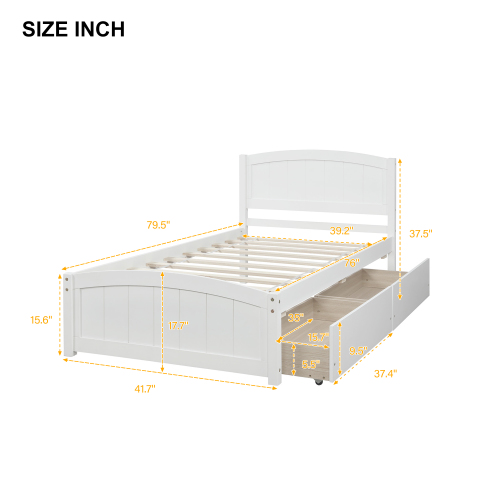Twin size Platform Bed with Two Drawers, White、、casual