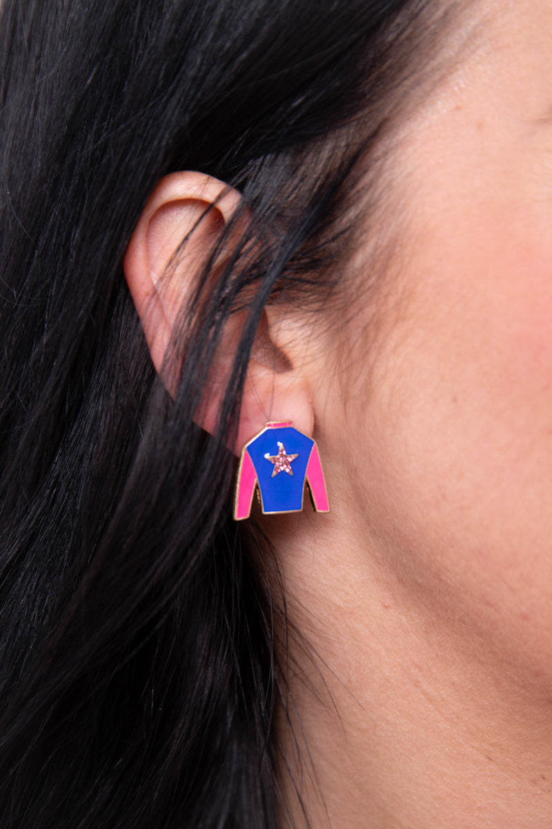 Risen Star Jockey Silk Enamel Stud Earrings - FINAL SALE、mySite、hinf8tx79