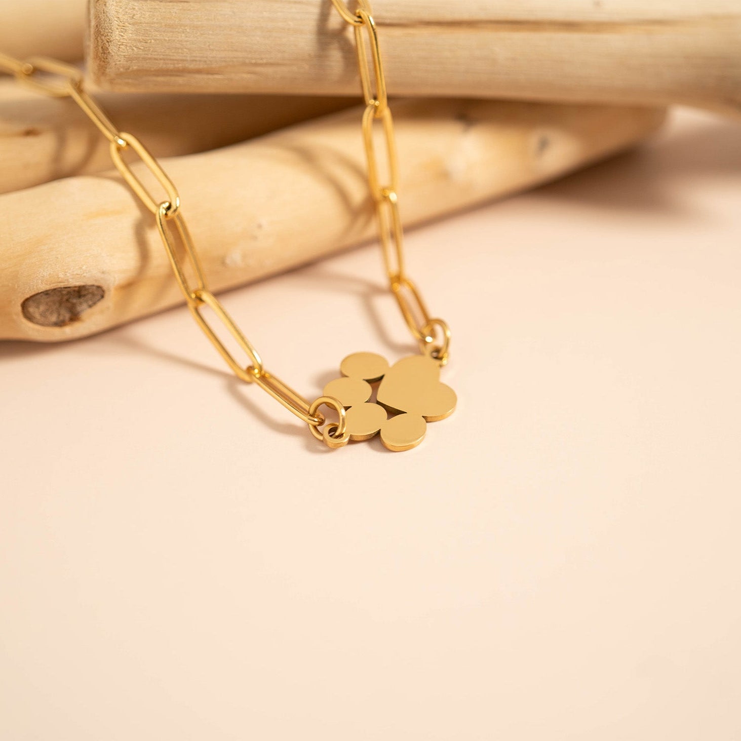 18K Gold PVD Stainless Steel Blank Engravable Paw Print Connector Charm / PDL0137、mySite、dreamappss
